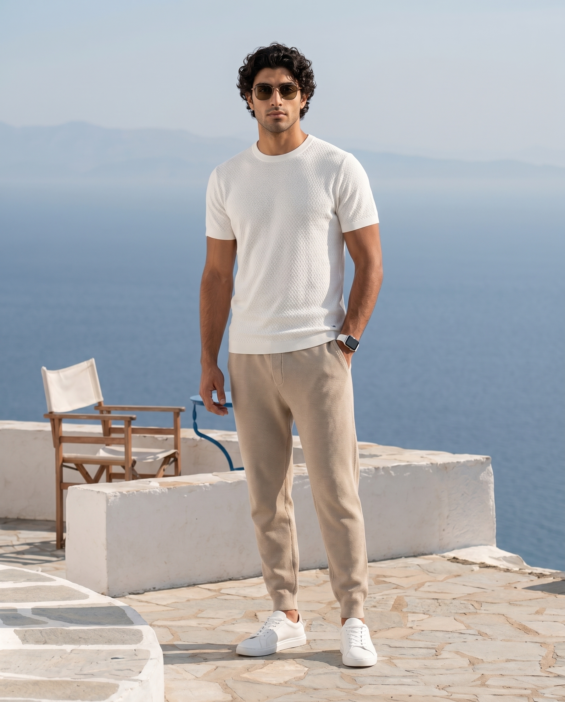 Soft White Chevron Round Neck T-Shirt