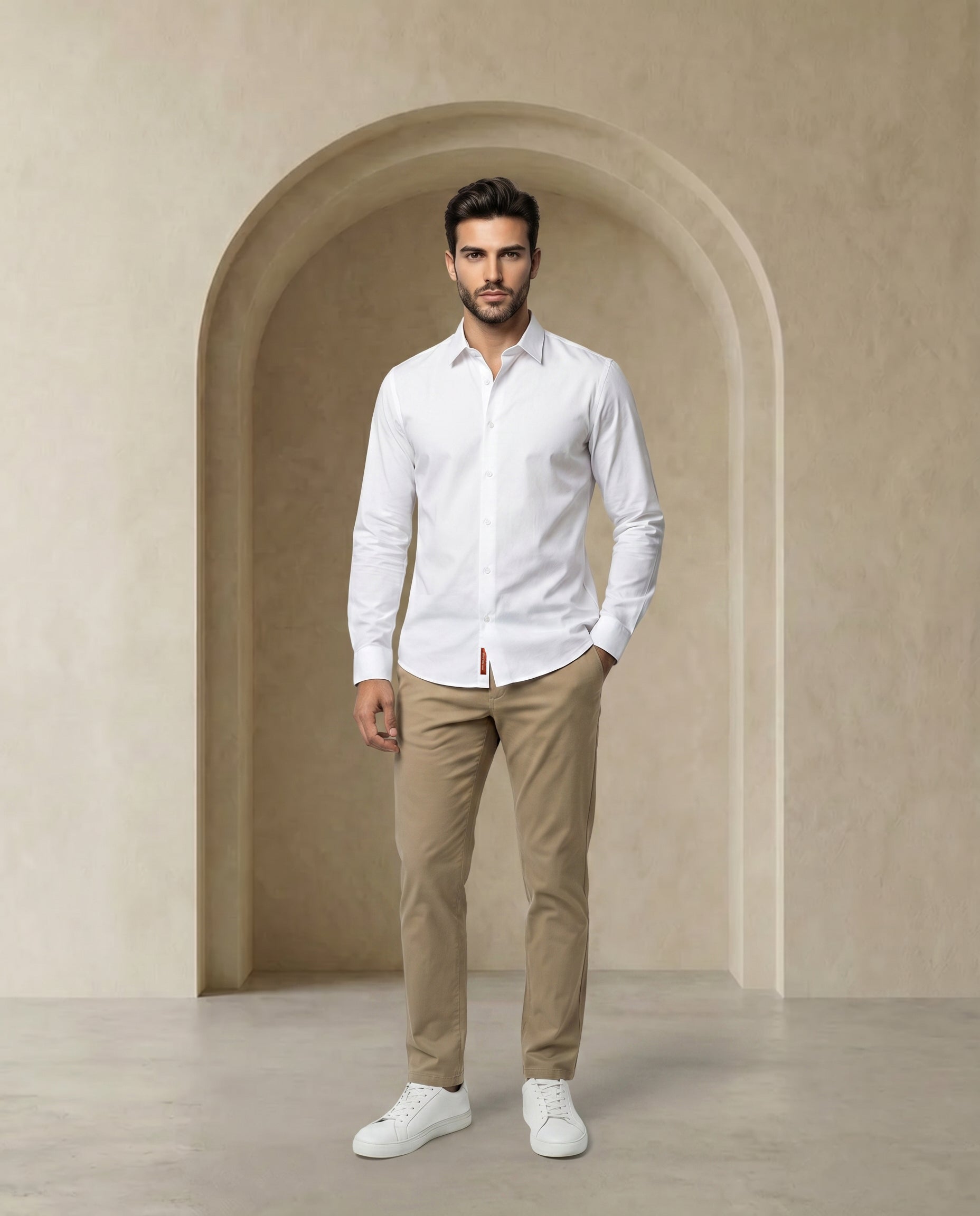 Pure White Poplin Stretch Cotton Shirt