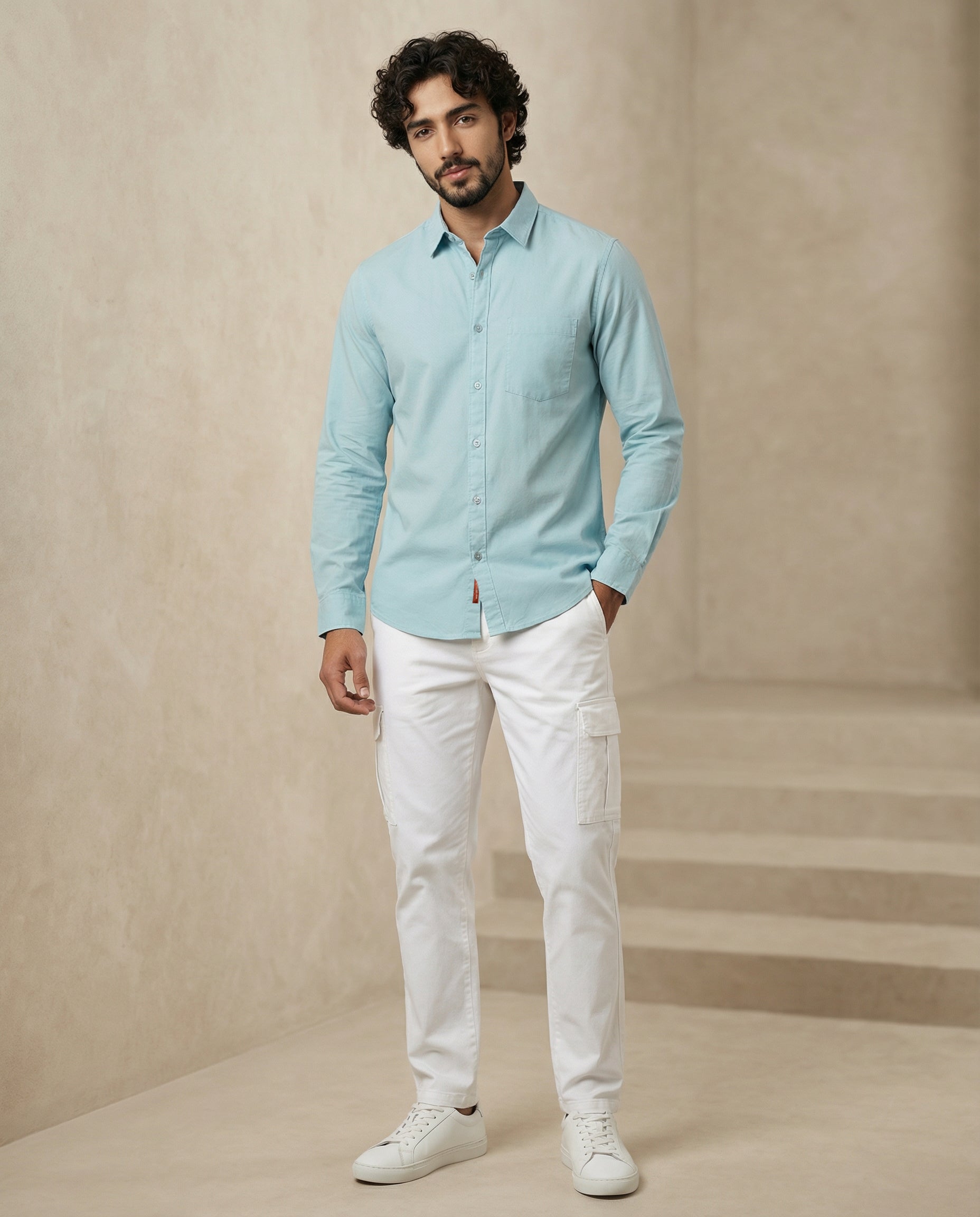 Mint Green Heavy Oxford Stretch Cotton Shirt