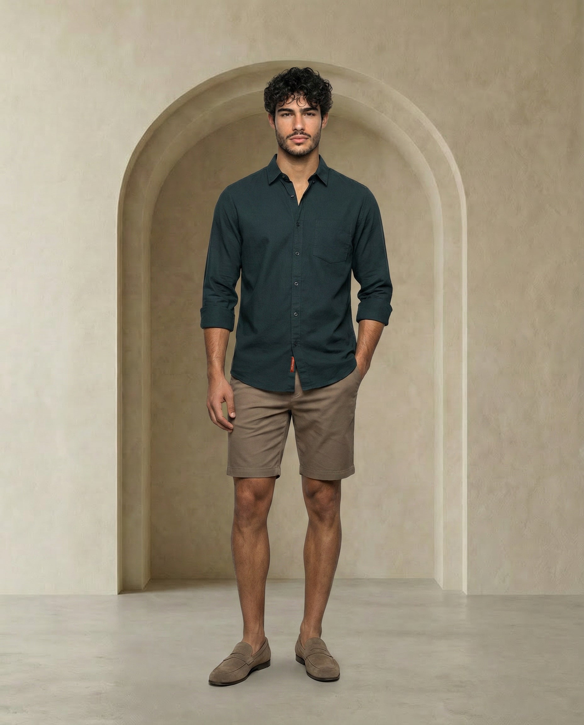 Forest Green Heavy Oxford Stretch Cotton Shirt