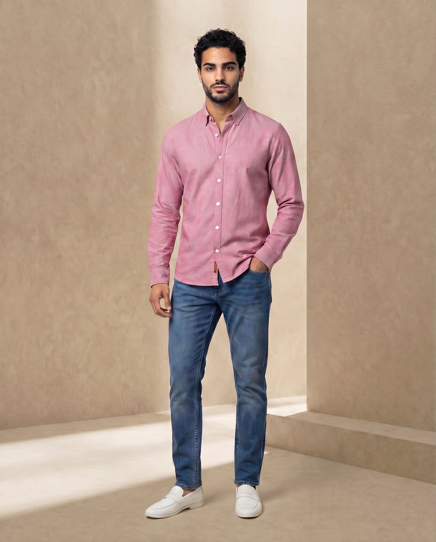 Blush Red 100% Cotton Oxford Chambray Shirt