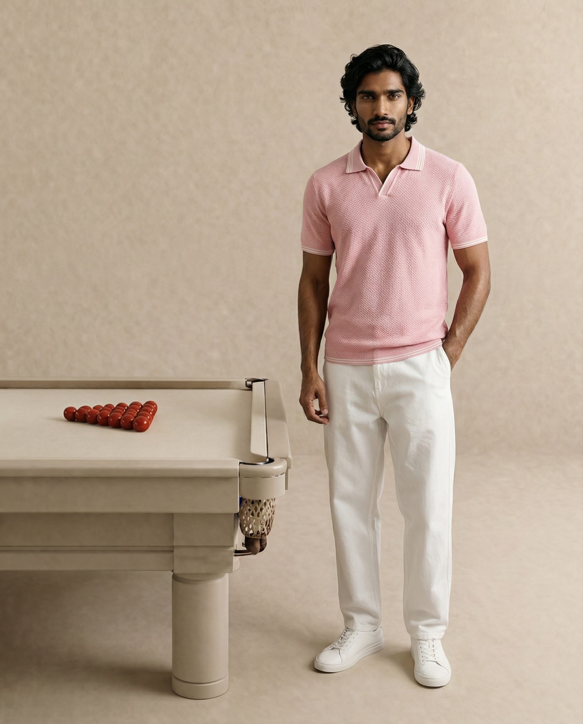 Clay Pink Ultra Stretch Waffle V-Polo