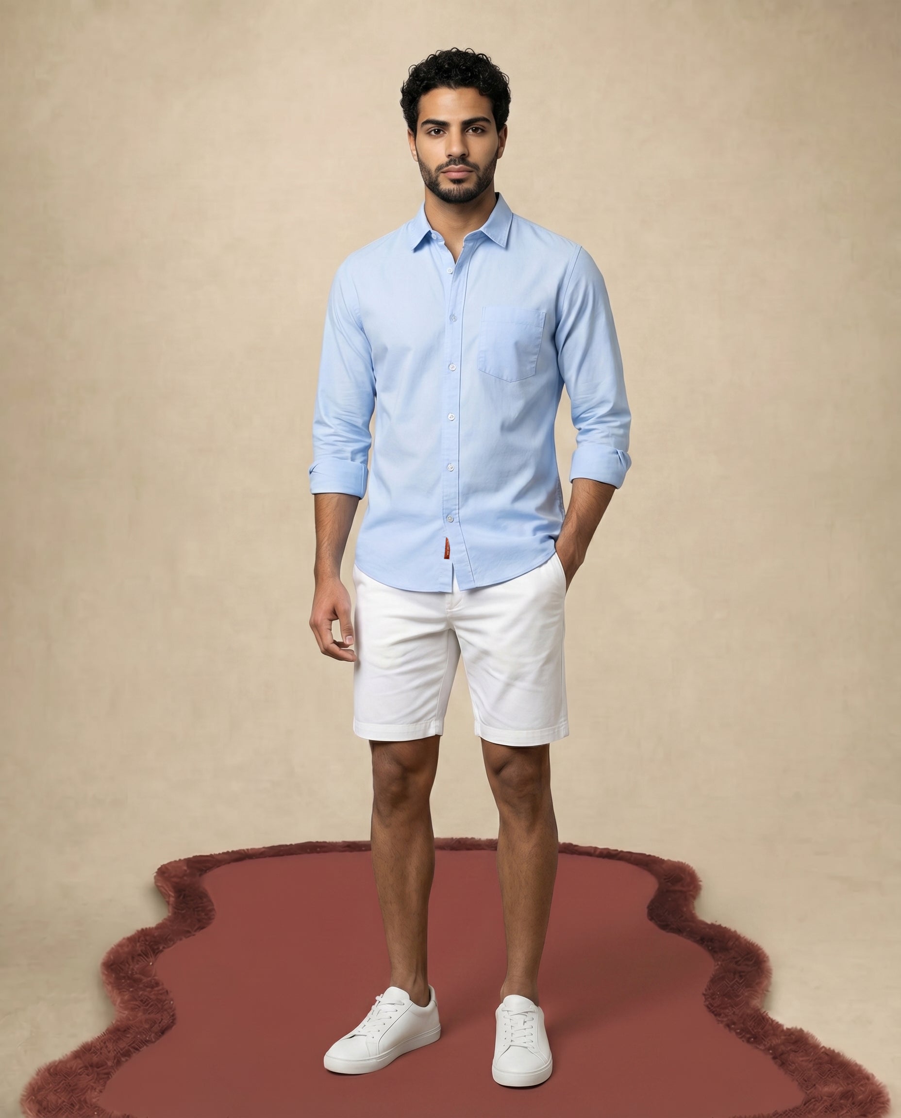 Sky Blue Heavy Oxford Stretch Cotton Shirt