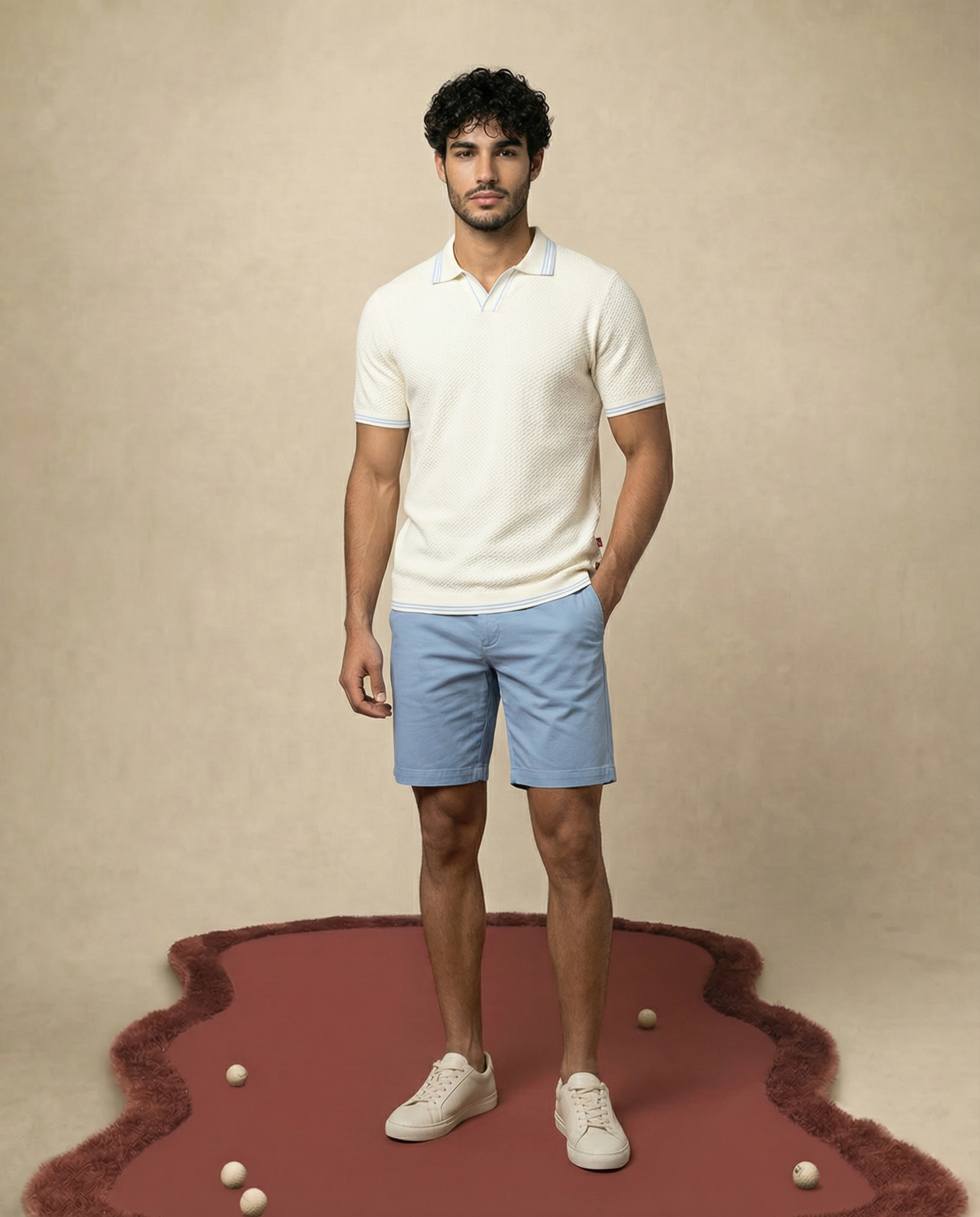 Soft White Ultra Stretch Waffle V-Polo