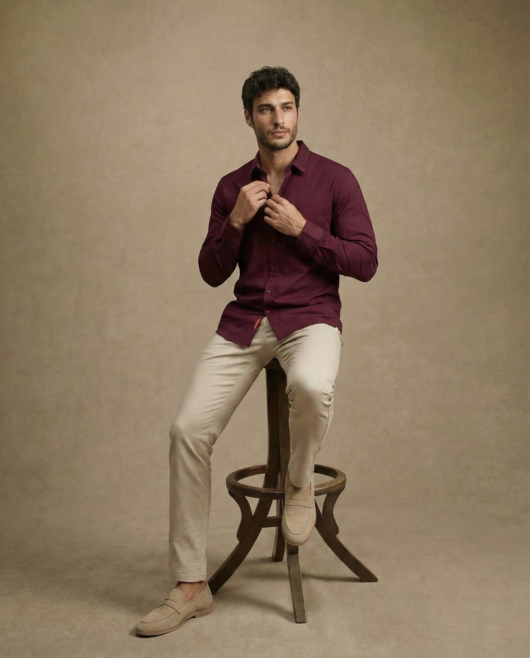 Deep Maroon Heavy Oxford Stretch Cotton Shirt