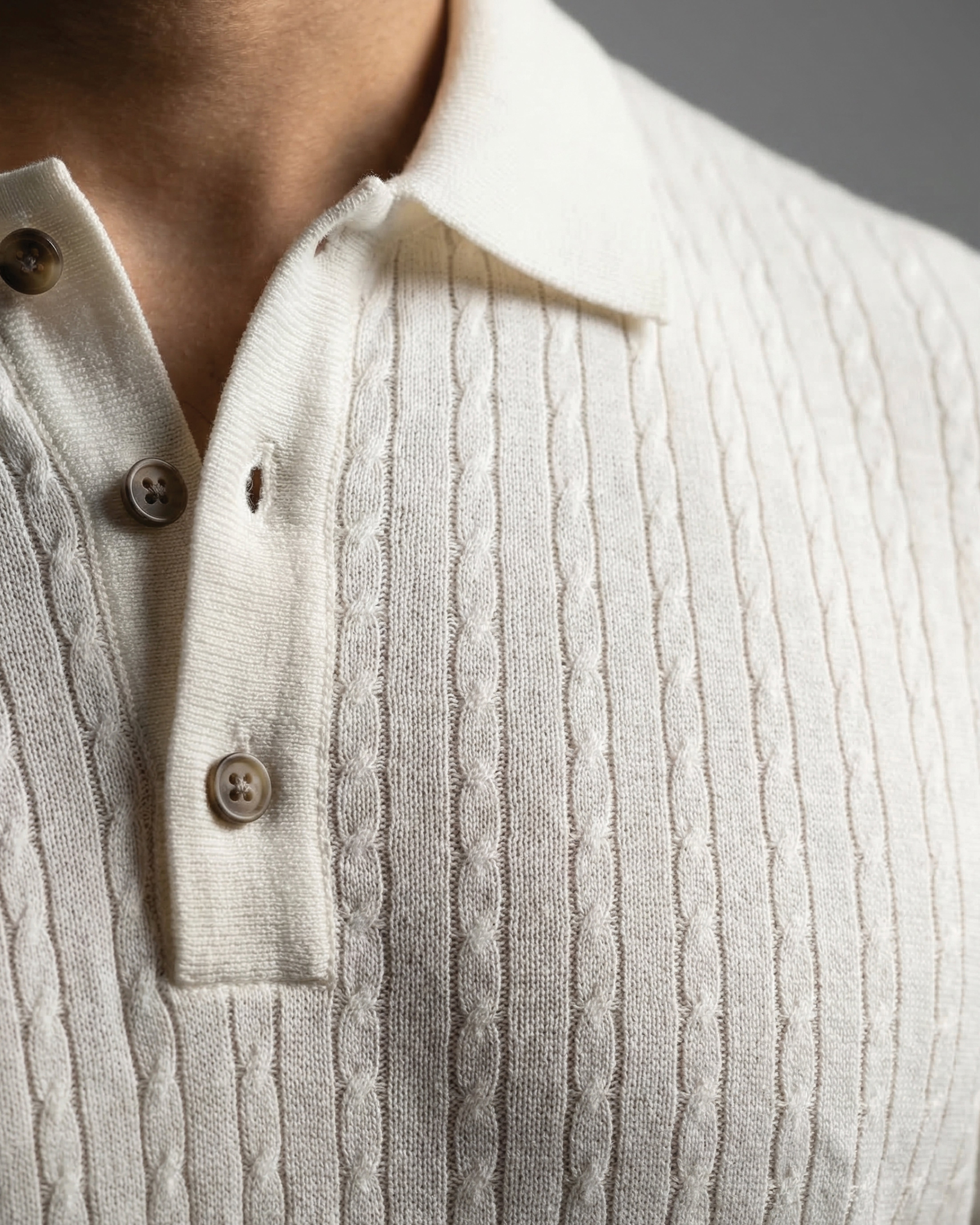 Soft White Cable B-Polo - 100% Cotton - II