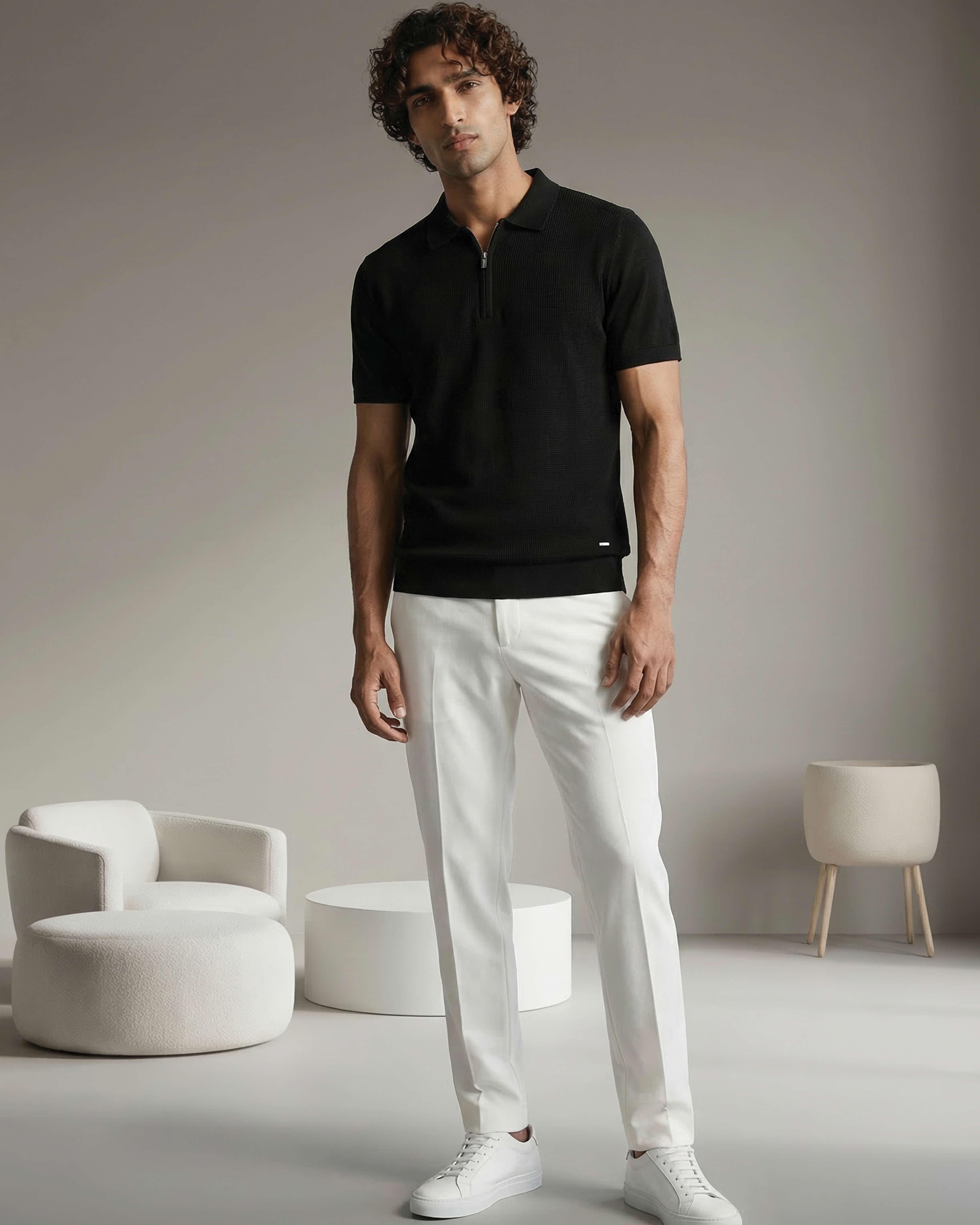 Ink Black Honeycomb Z-Polo - 100% Cotton - II