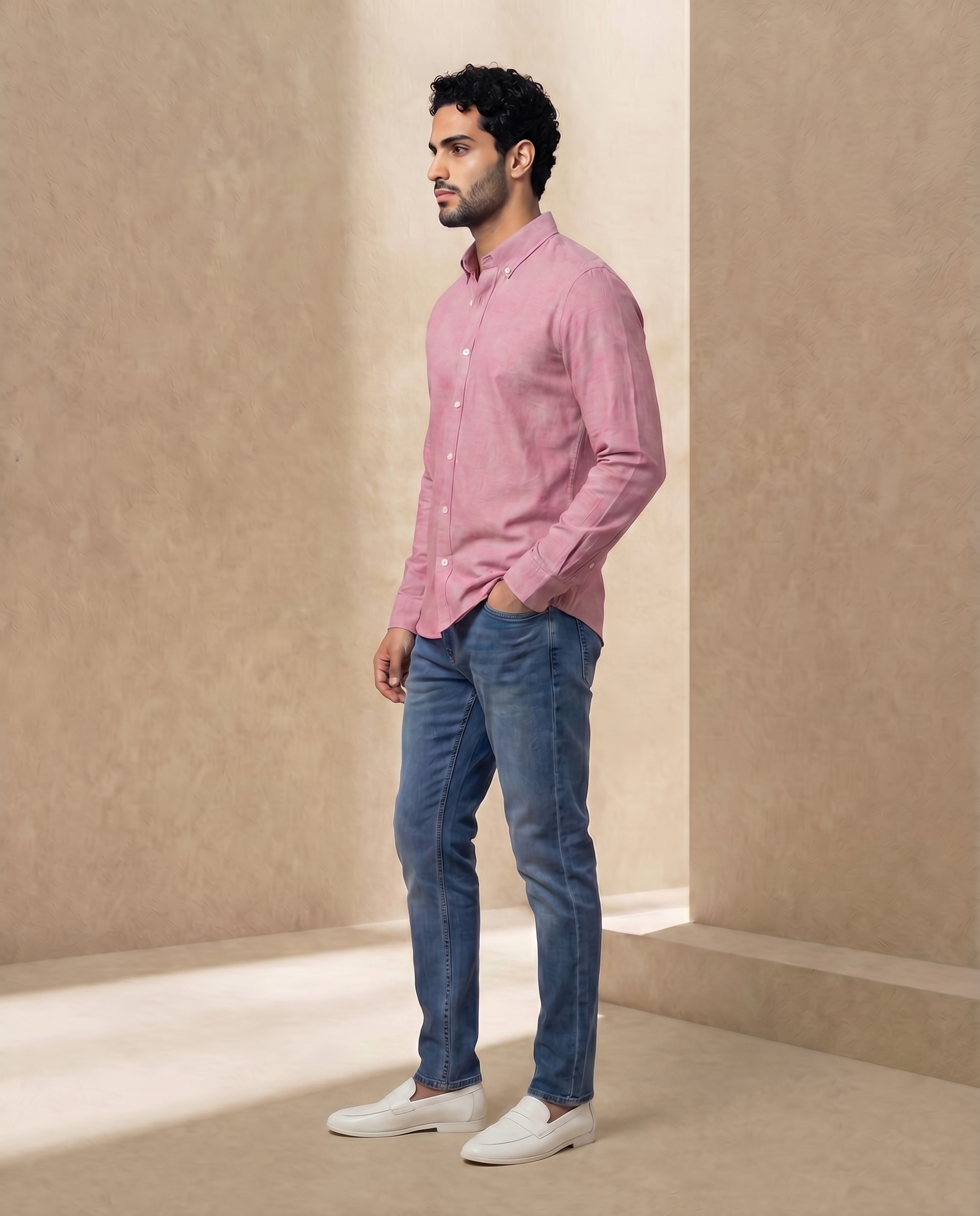 Blush Red 100% Cotton Oxford Chambray Shirt