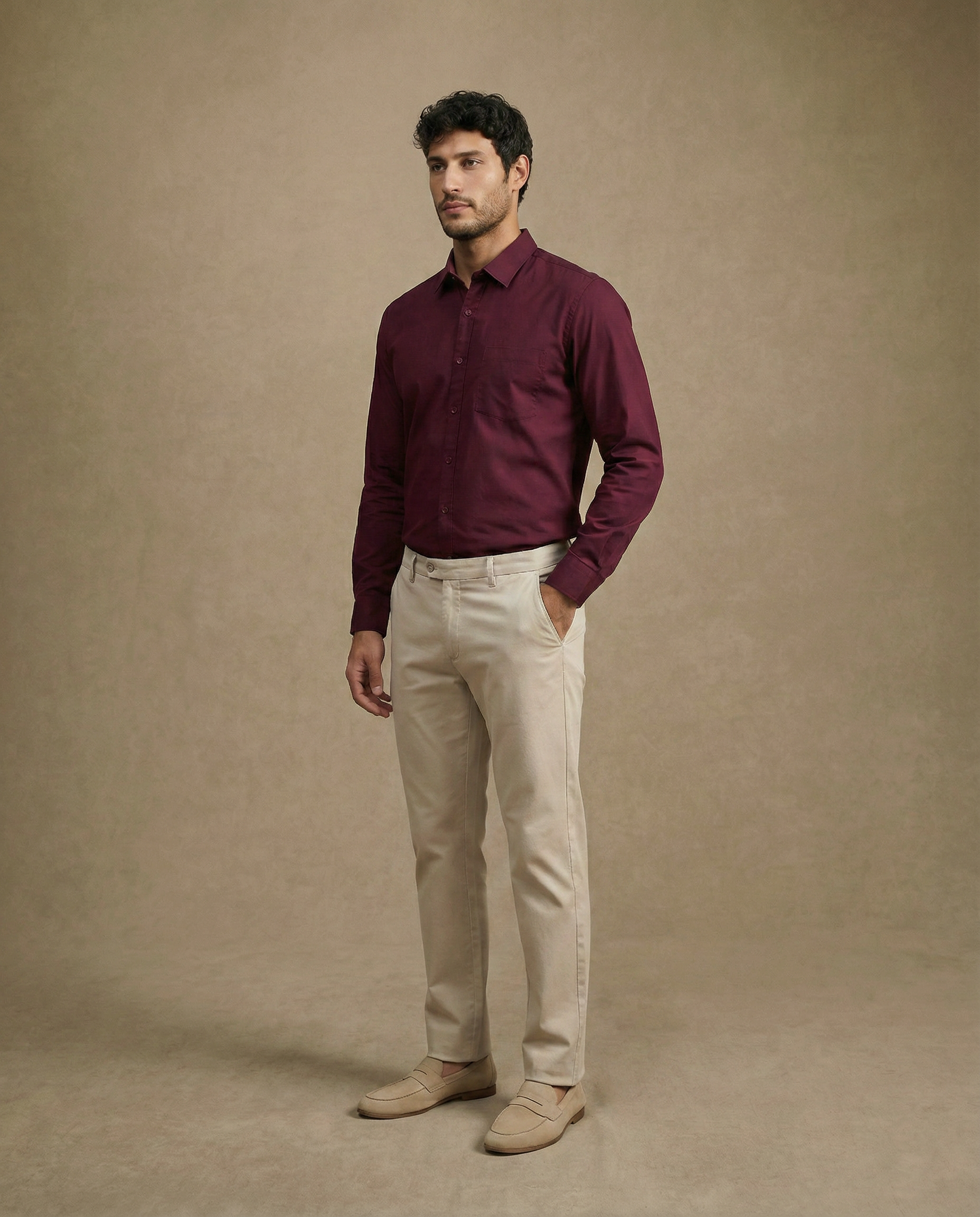 Deep Maroon Heavy Oxford Stretch Cotton Shirt