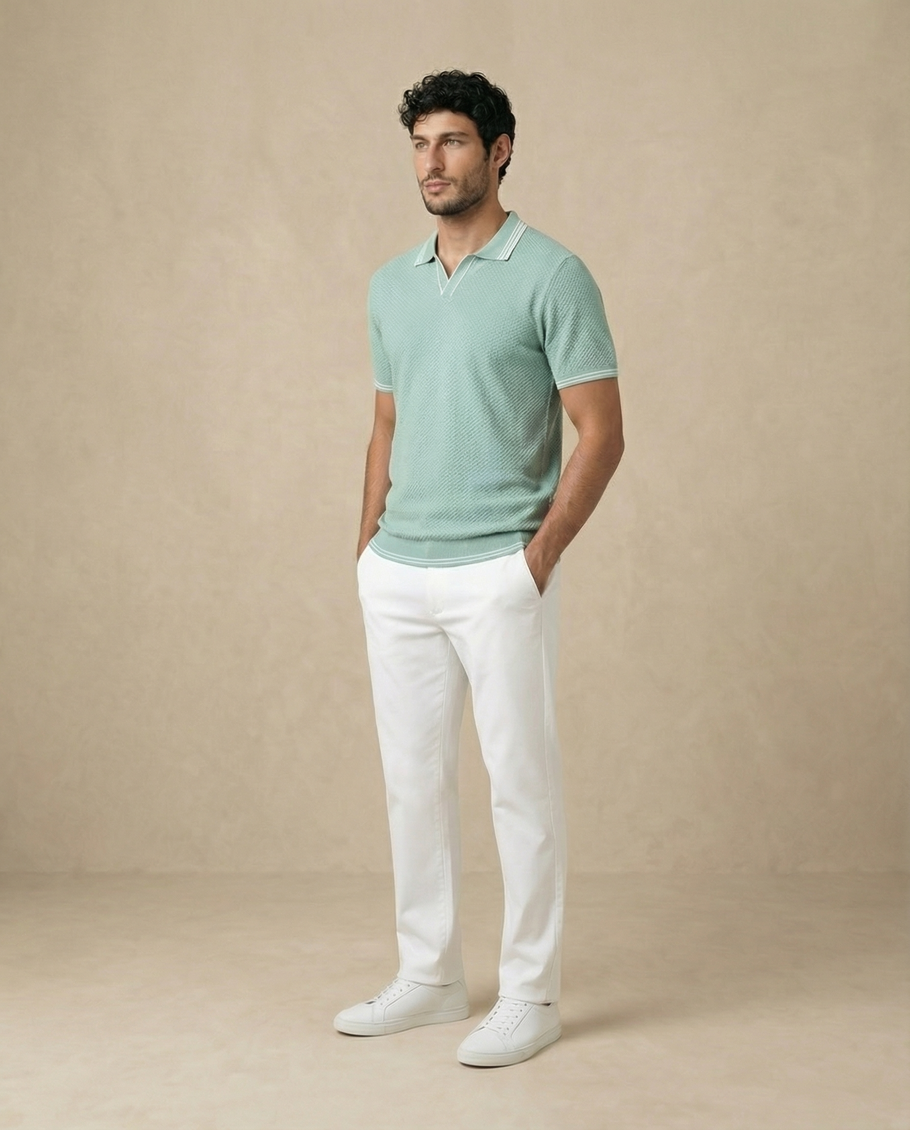 Mint Green Ultra Stretch Waffle V-Polo