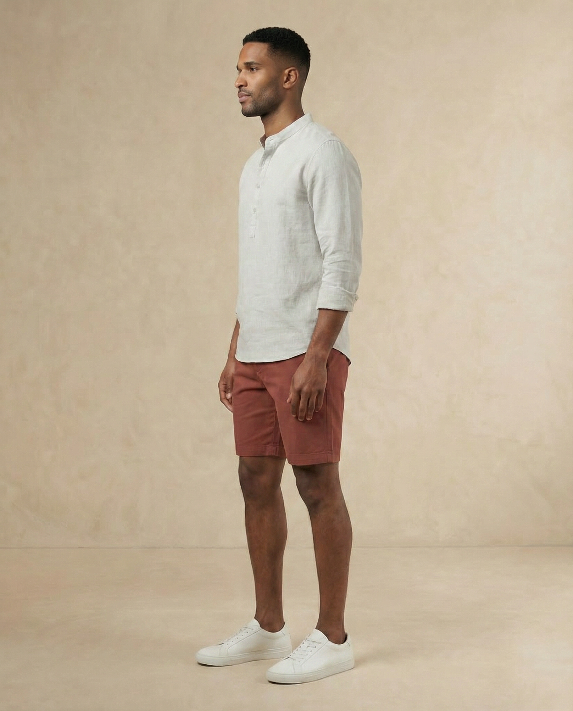 Natural Linen Blend Half-placket Shirt