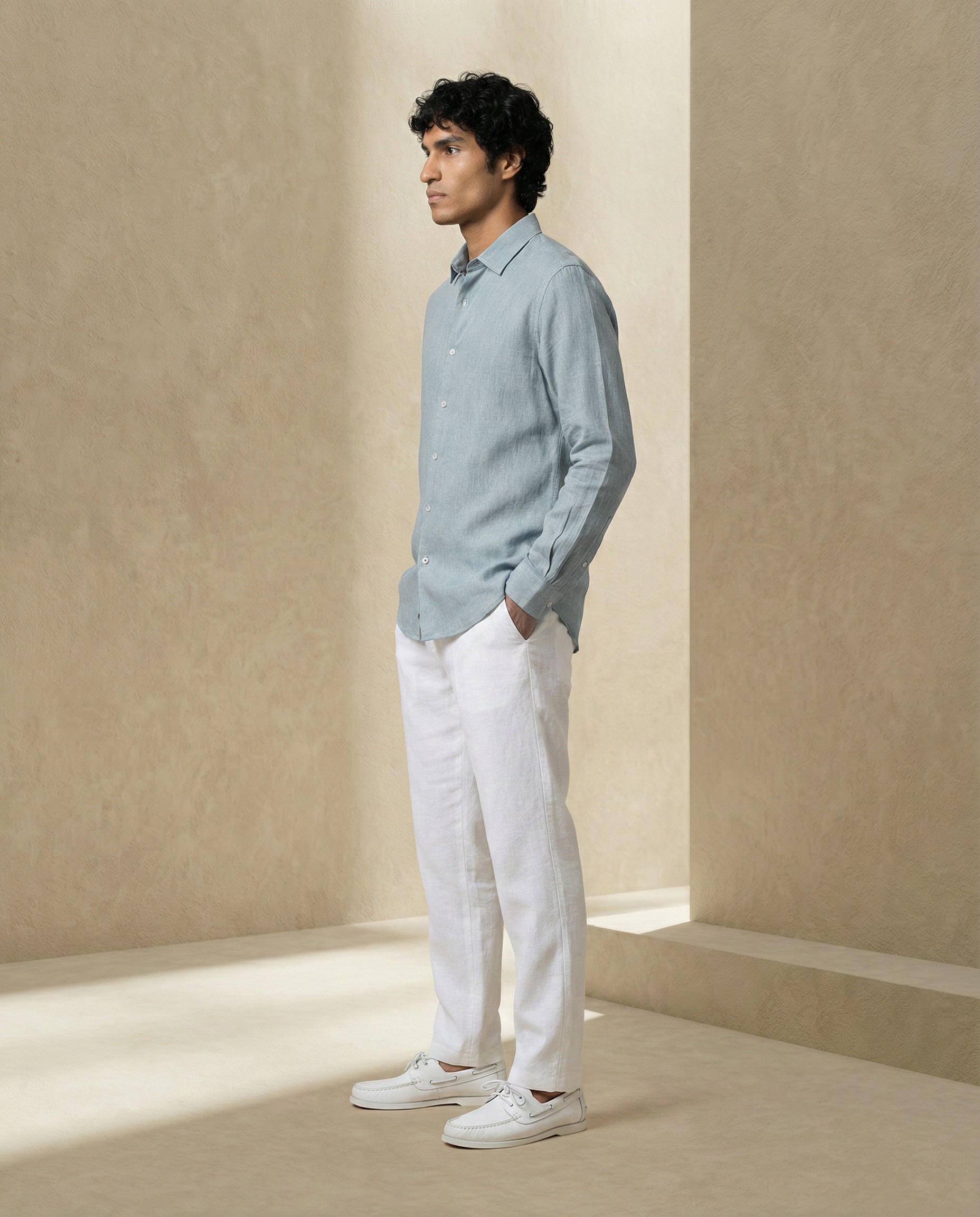 Asphalt Blue Linen Blend Shirt