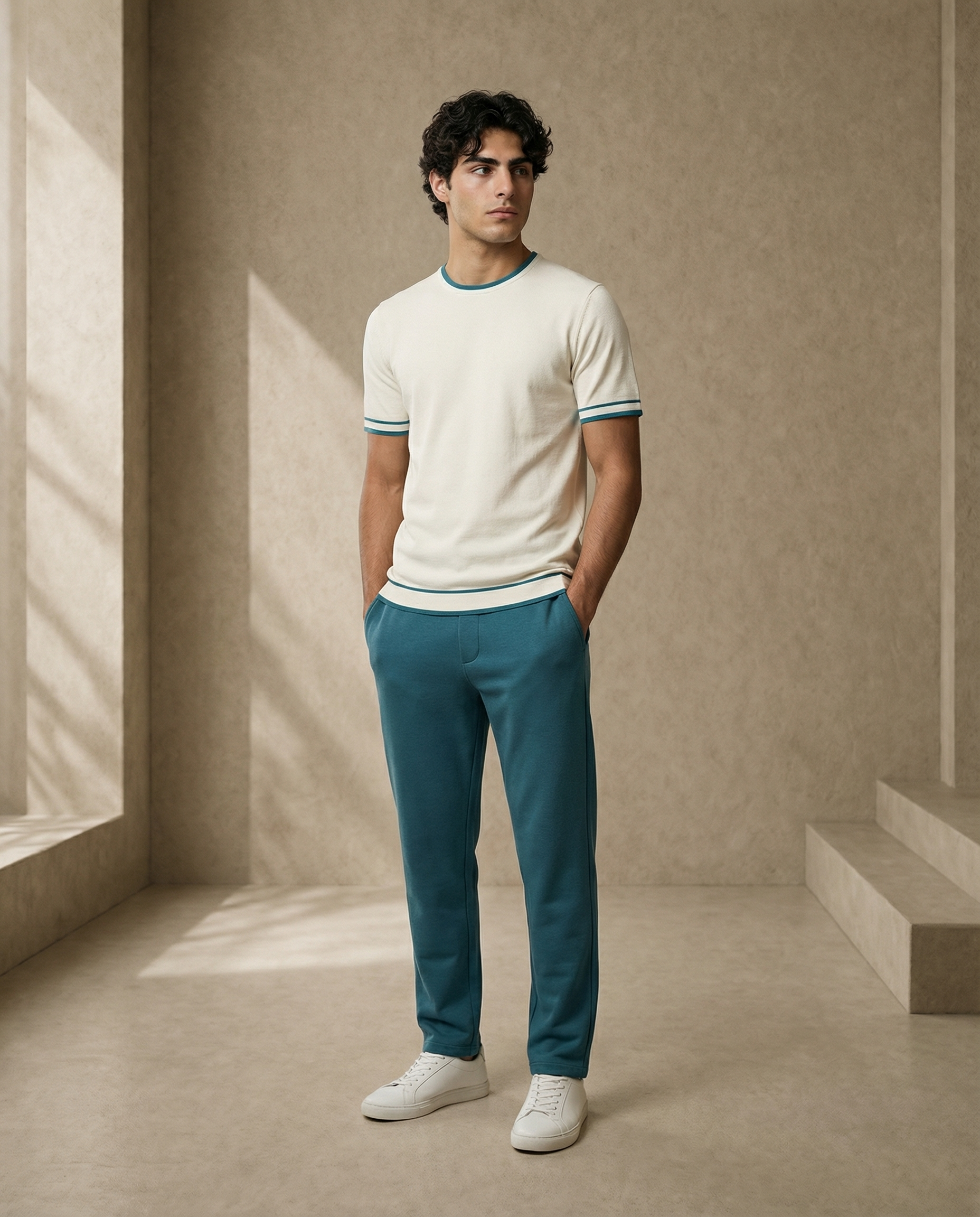 Soft White Teal Contrast T-Shirt