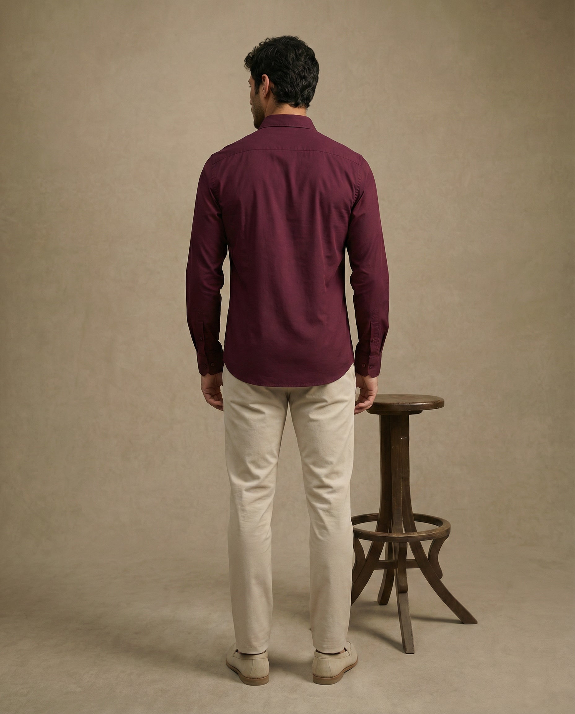 Deep Maroon Heavy Oxford Stretch Cotton Shirt
