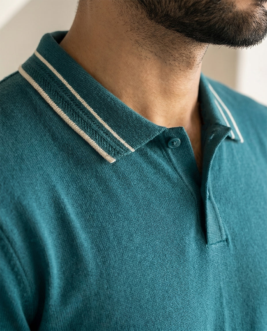 Ele Green Structured Collar Tipping B-Polo