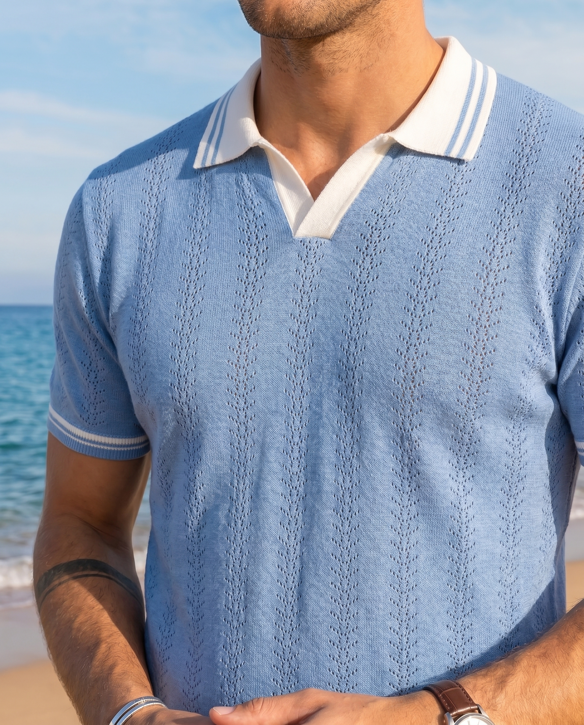 Sky Blue Mill Varsity V-Polo