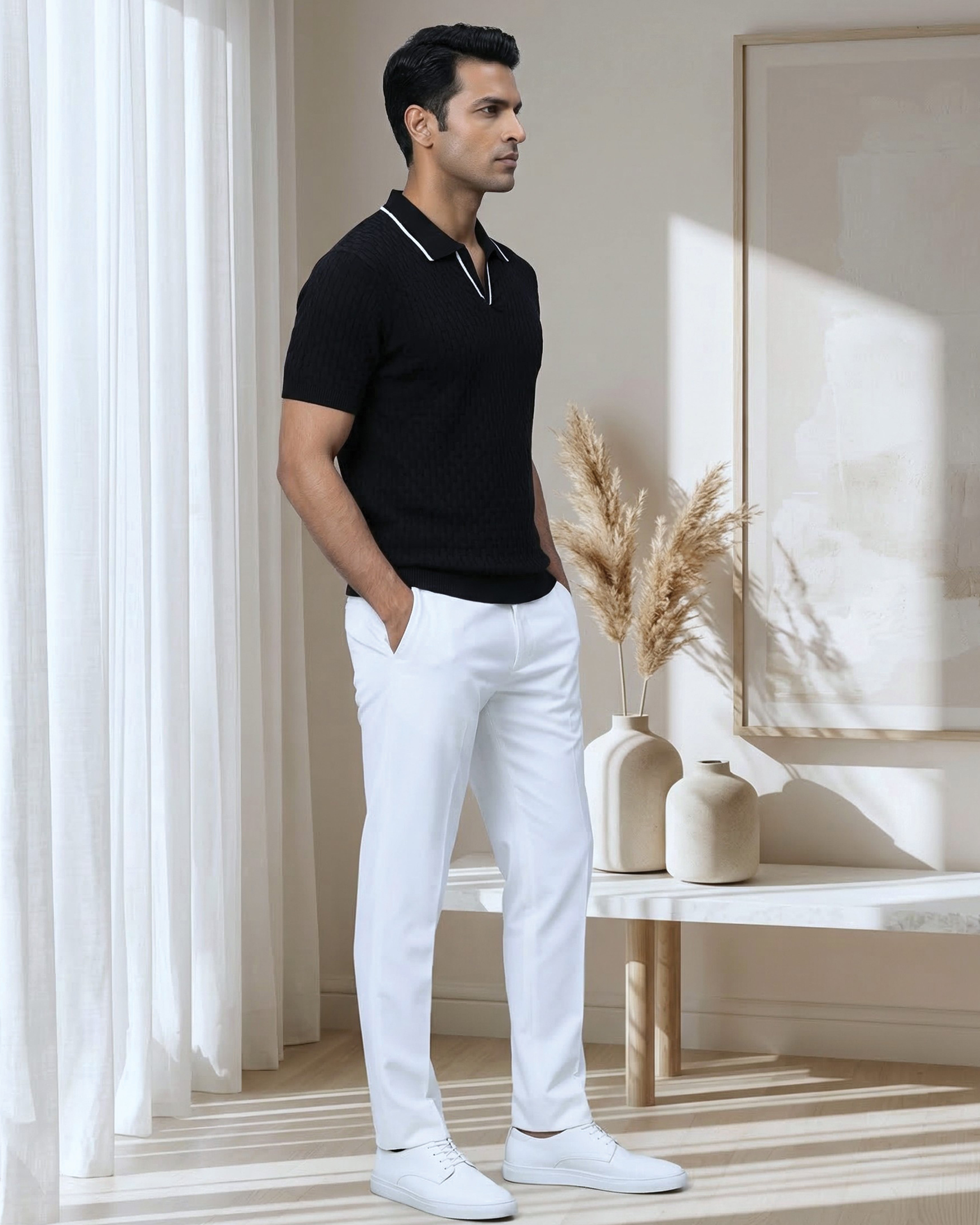 Soft White Piping Basket V-Polo