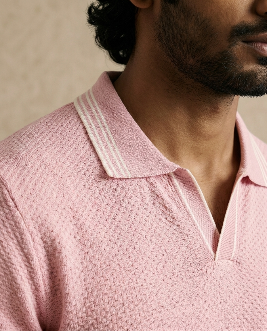 Clay Pink Ultra Stretch Waffle V-Polo