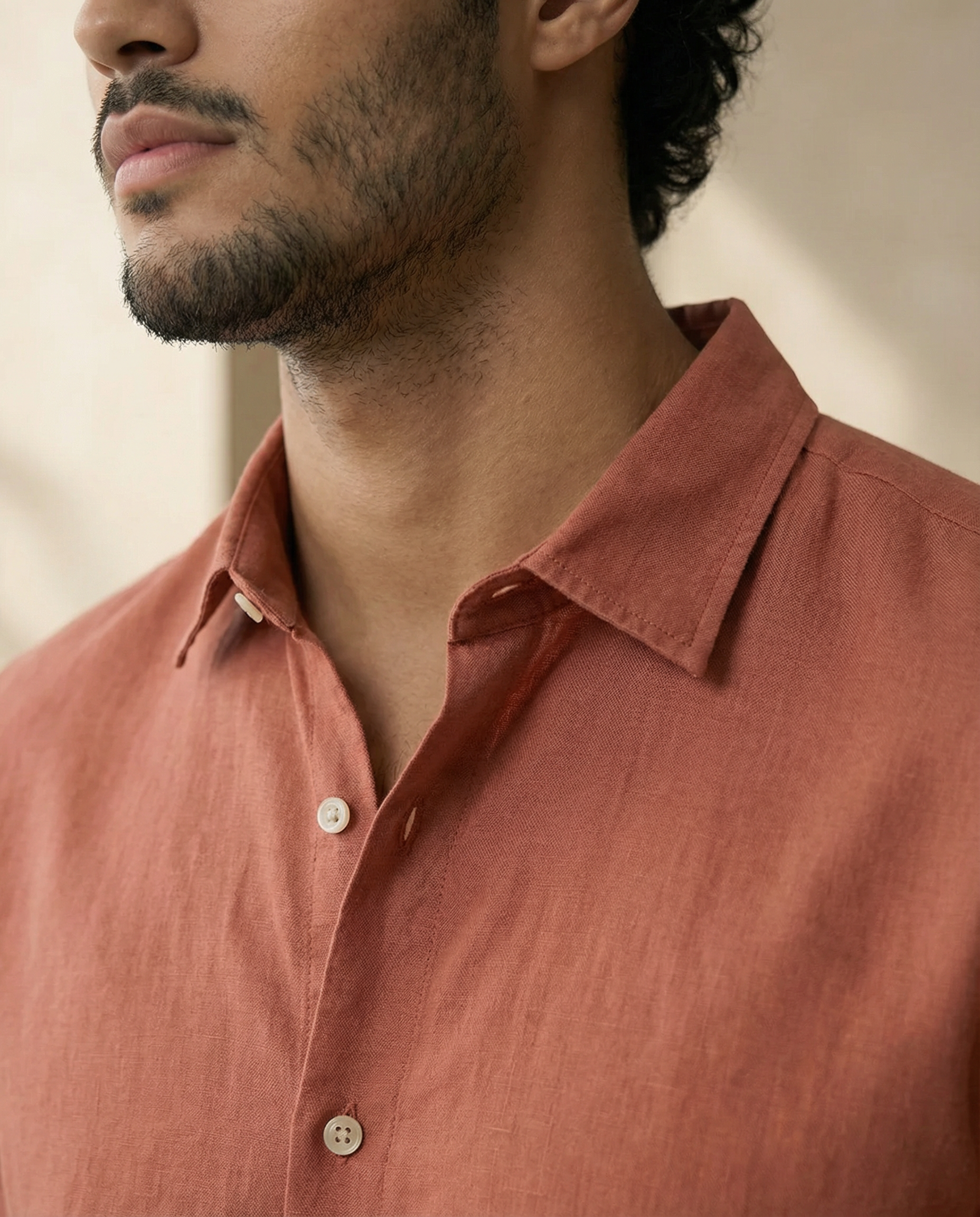 Burnt Ochre Linen Blend Shirt