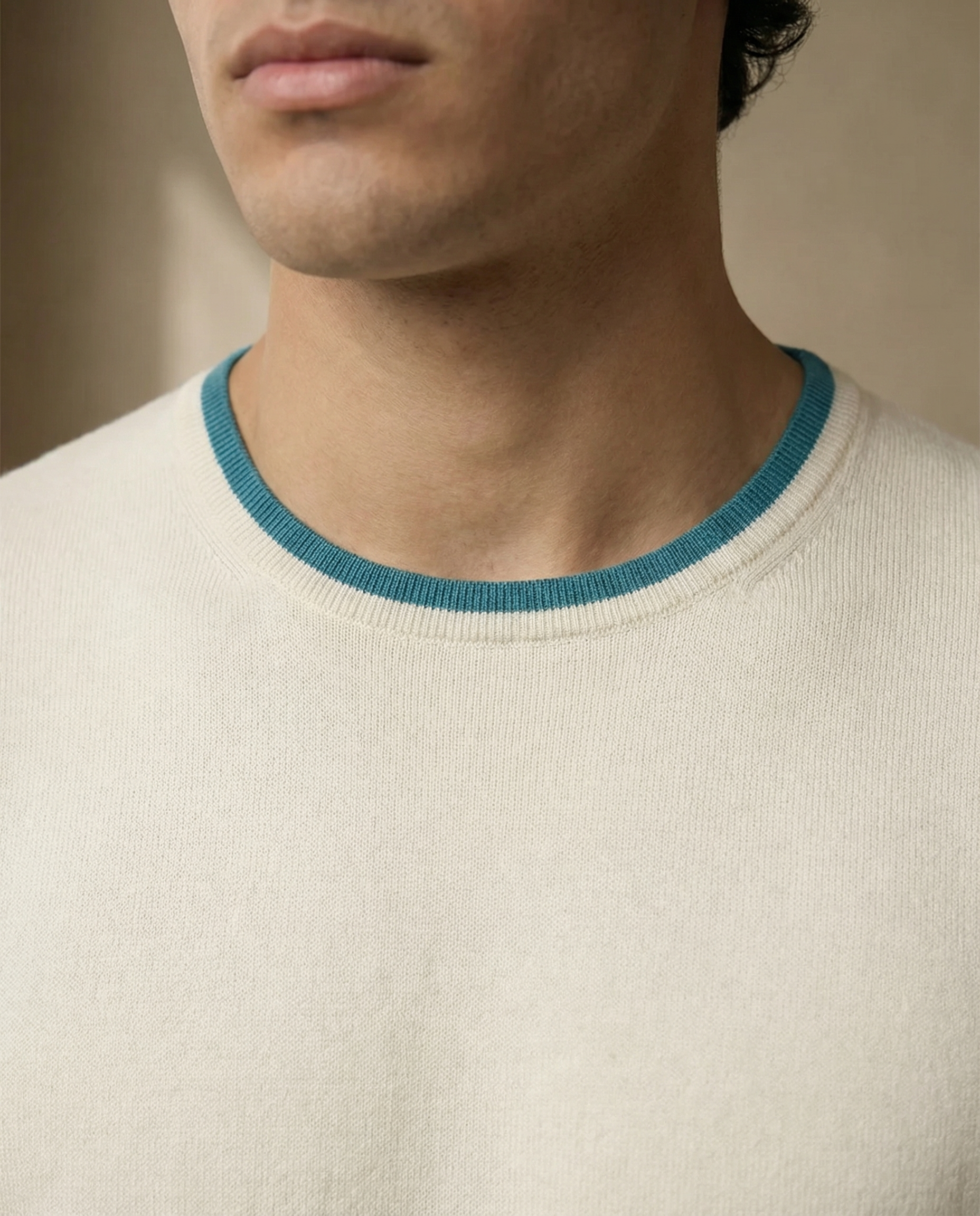 Soft White Teal Contrast T-Shirt