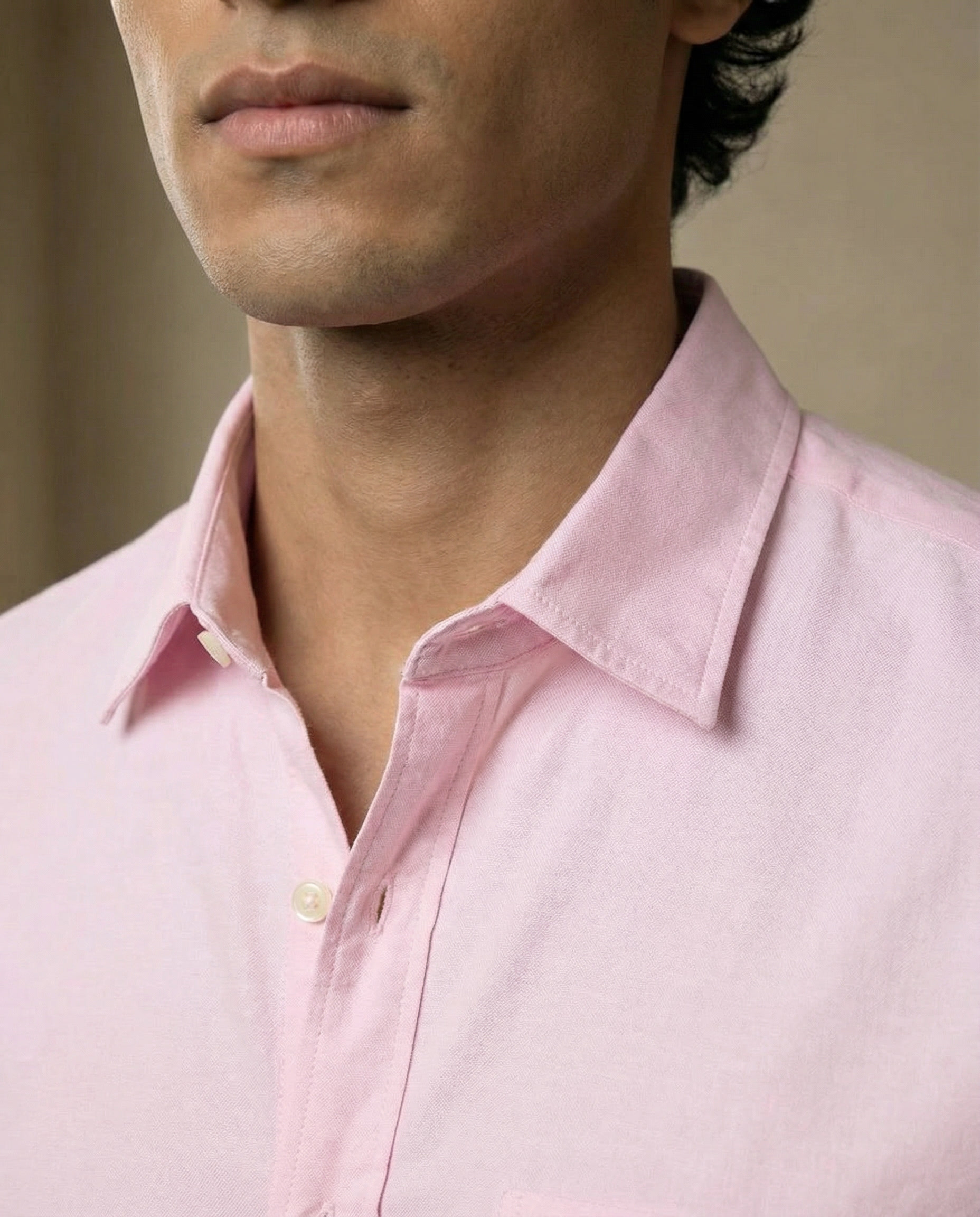 Baby Pink Heavy Oxford Stretch Cotton Shirt