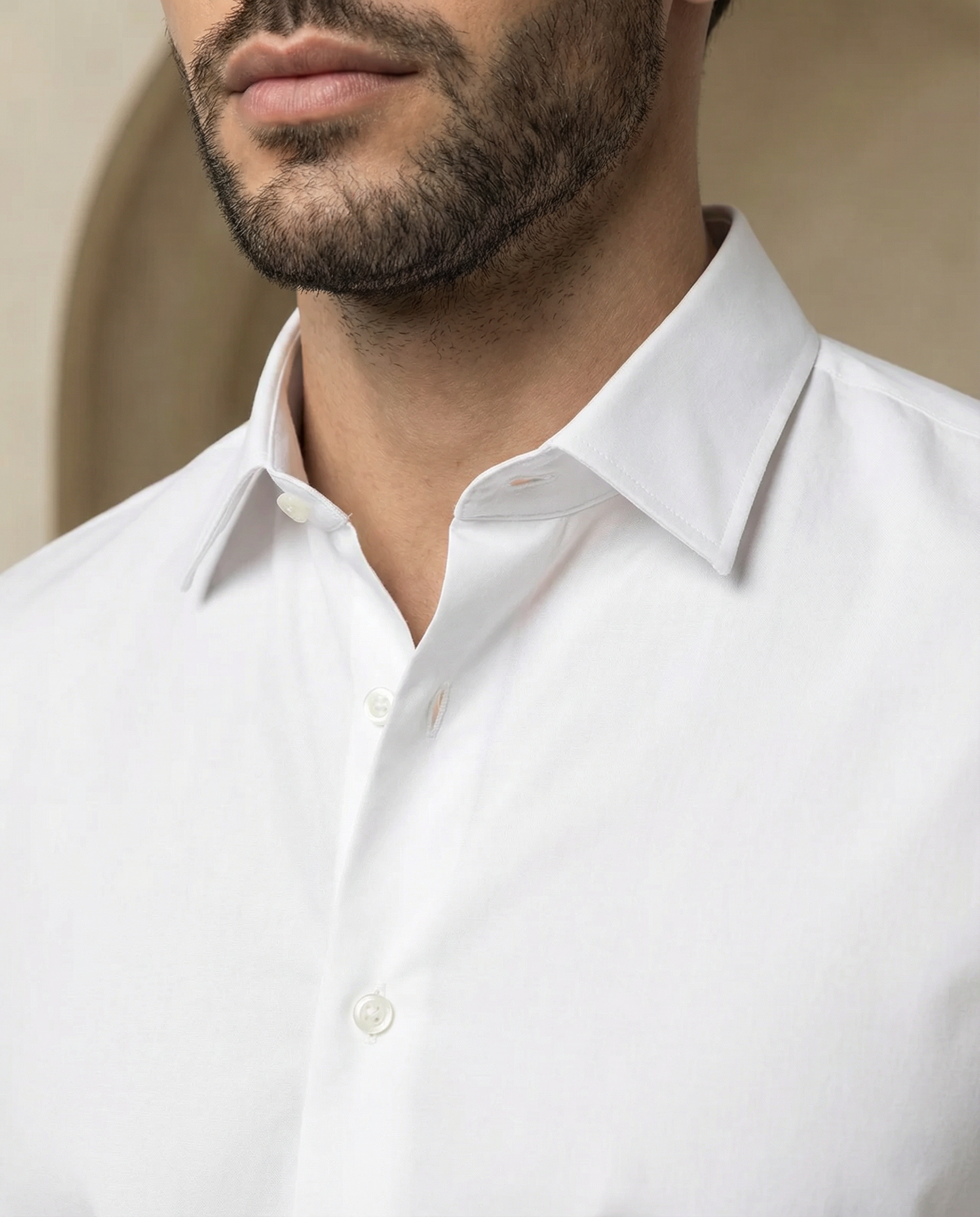 Pure White Poplin Stretch Cotton Shirt