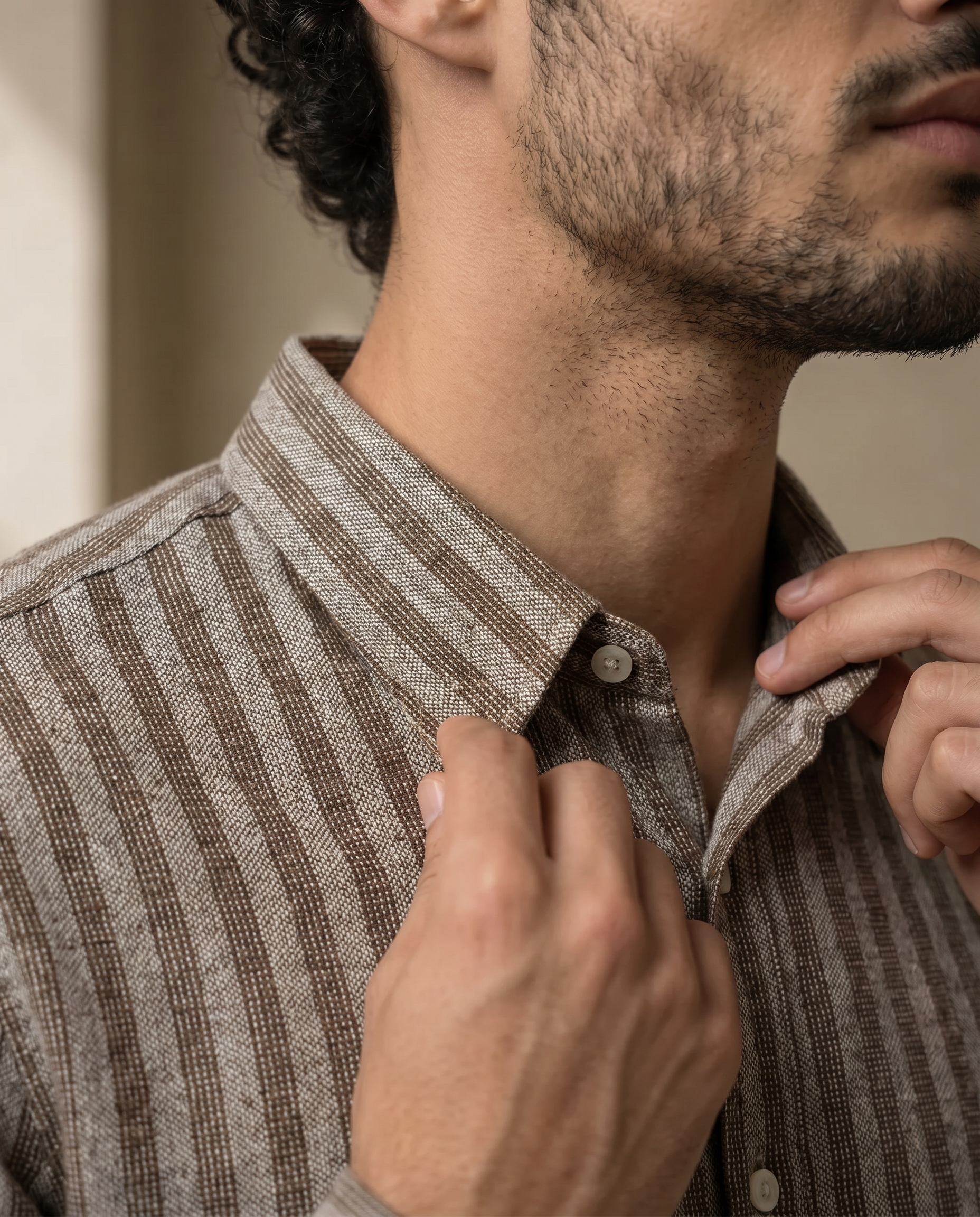 Cocoa Brown Linen Blend Striped Shirt