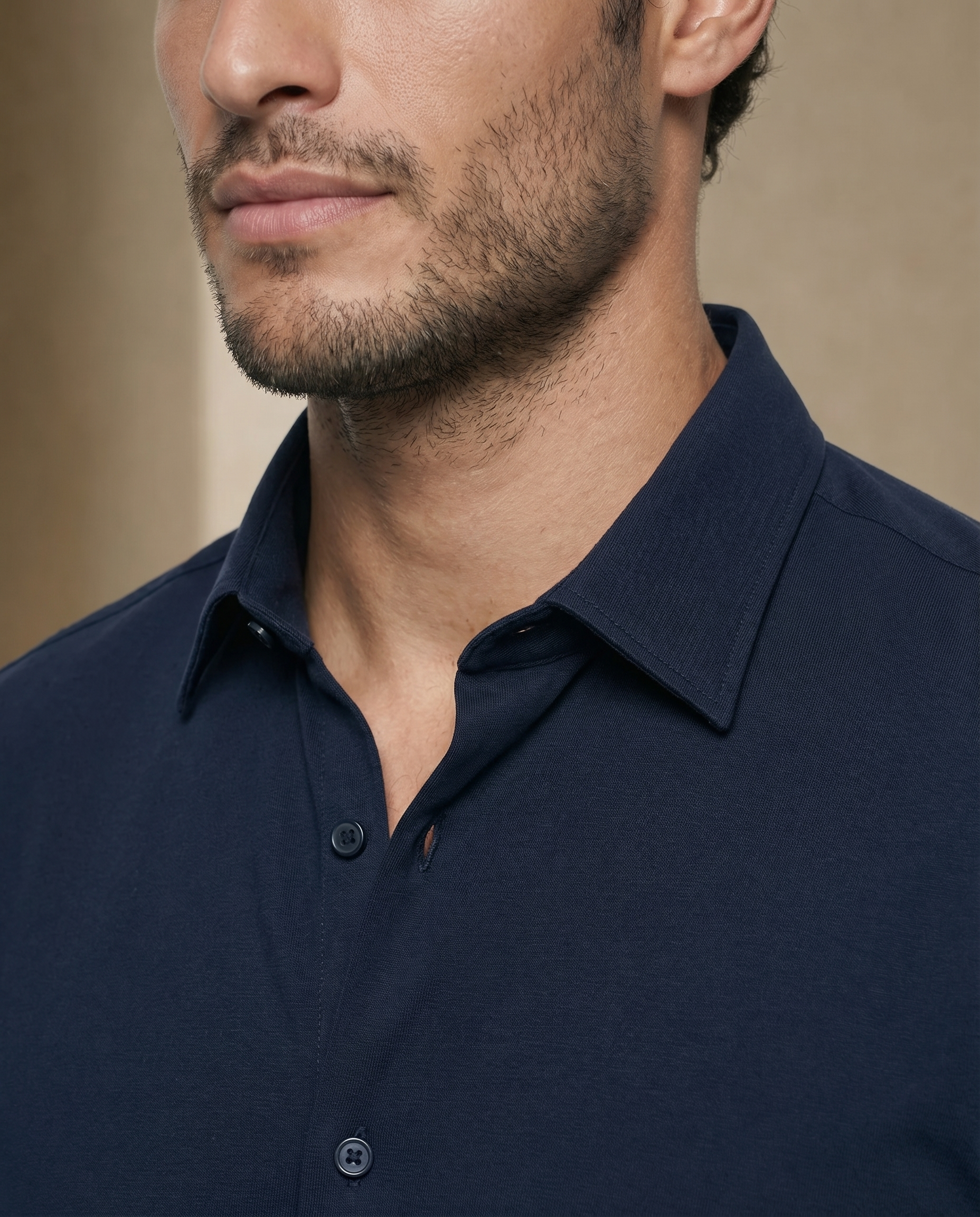 Midnight Blue Poplin Stretch Cotton Shirt