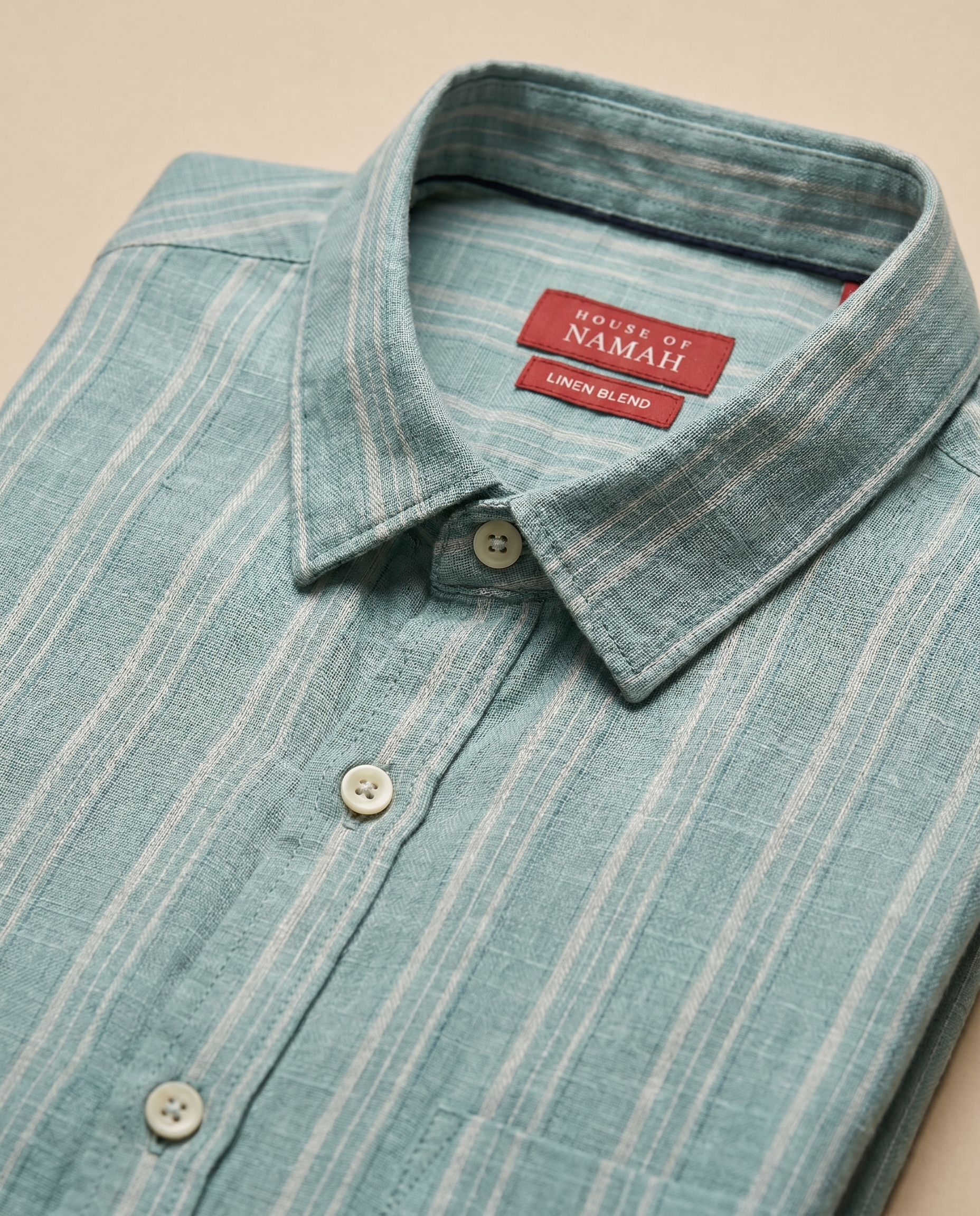 Deep Teal Striped 100% Linen Shirt
