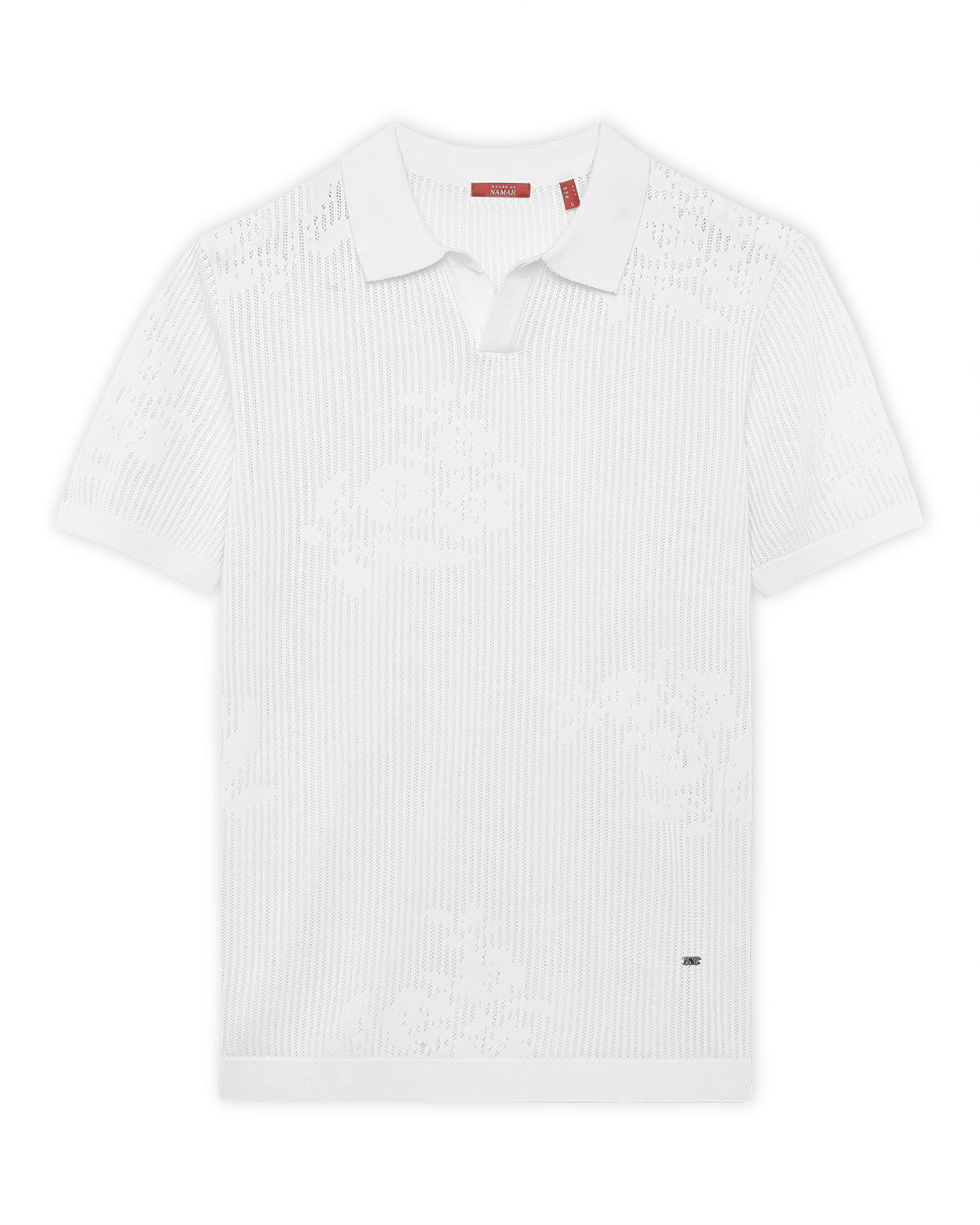 Soft White Floral Jacquard V-Polo
