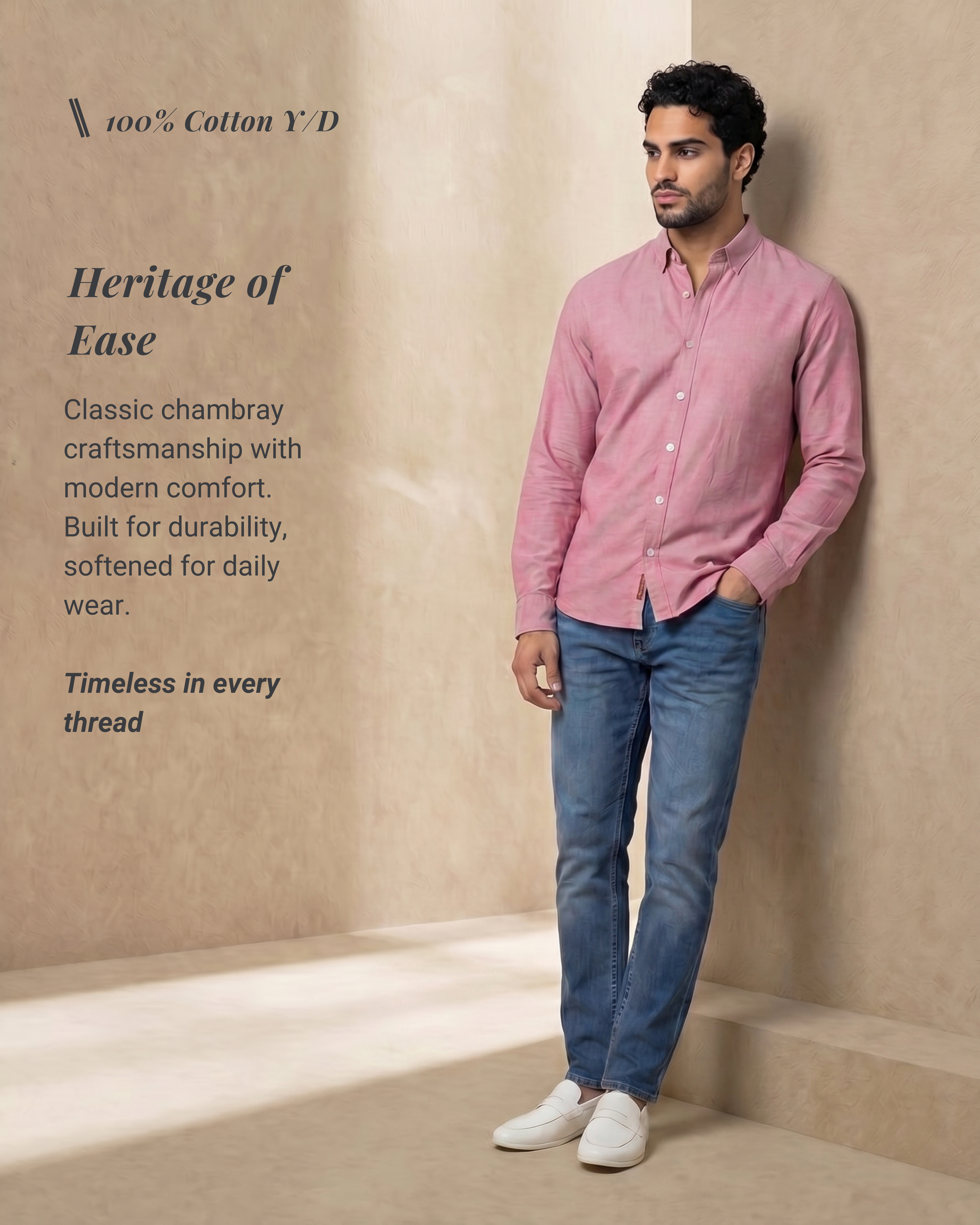 Blush Red 100% Cotton Oxford Chambray Shirt