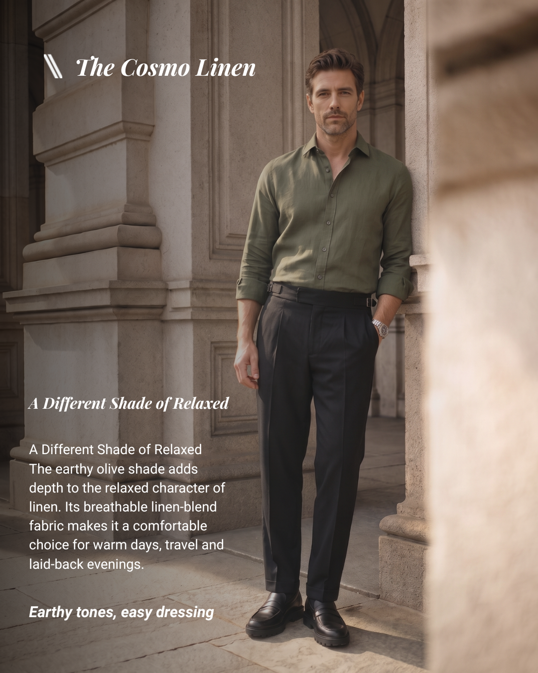 Olive Green Cosmo Linen Blend Shirt