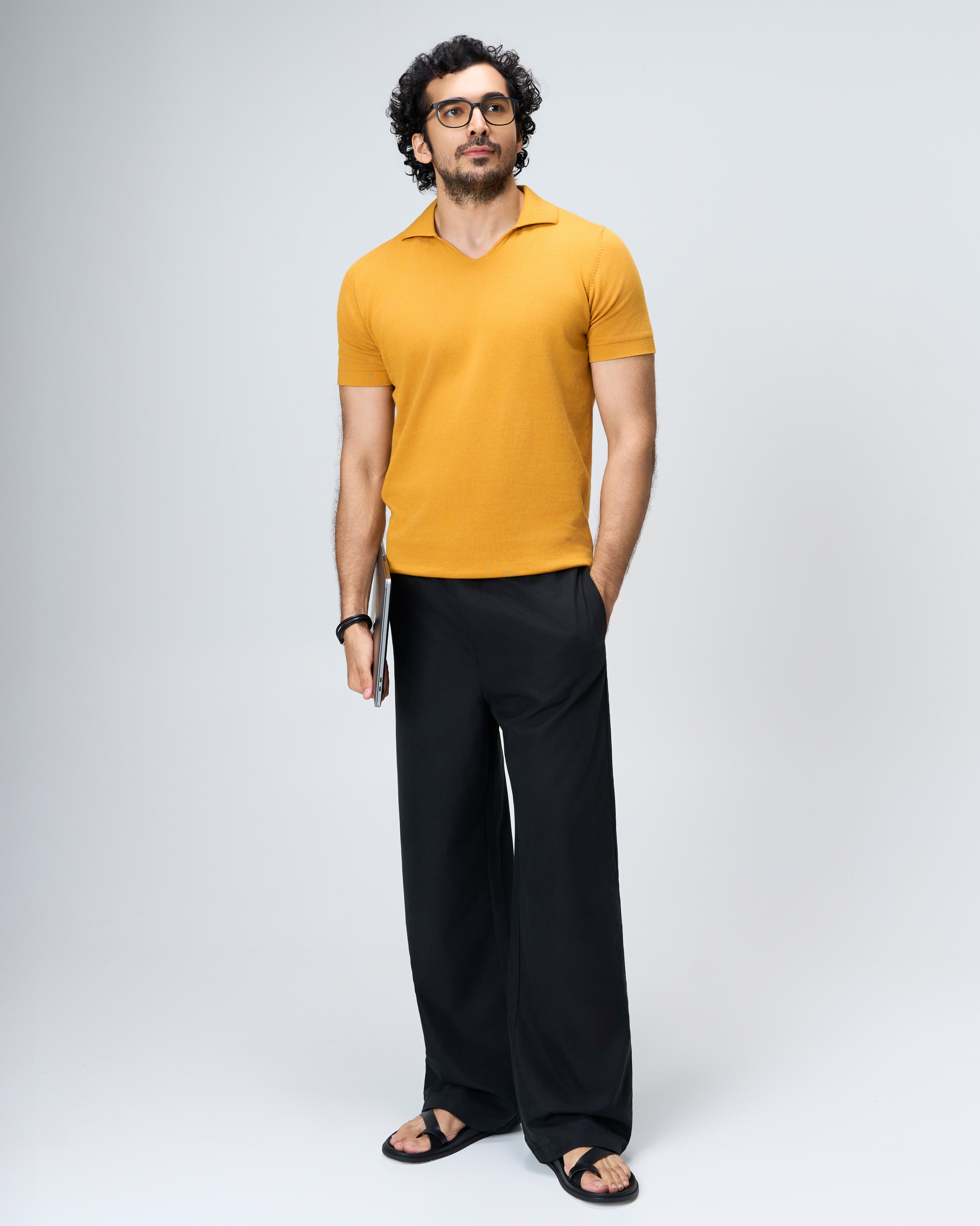 Mustard Piqué U-Polo - 100% Cotton - II