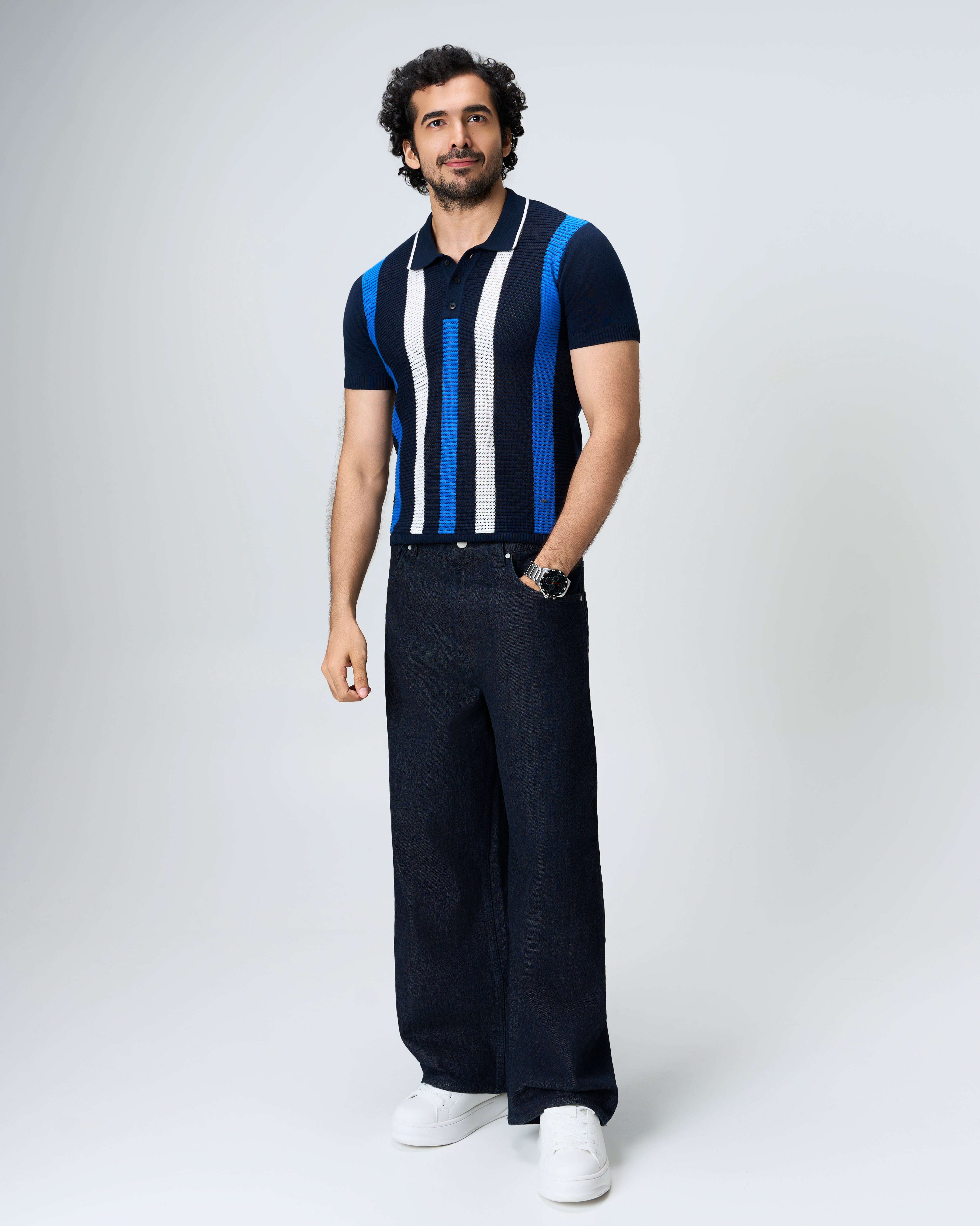 Midnight Blue Pixel Stripe B-Polo - 100% Cotton - II