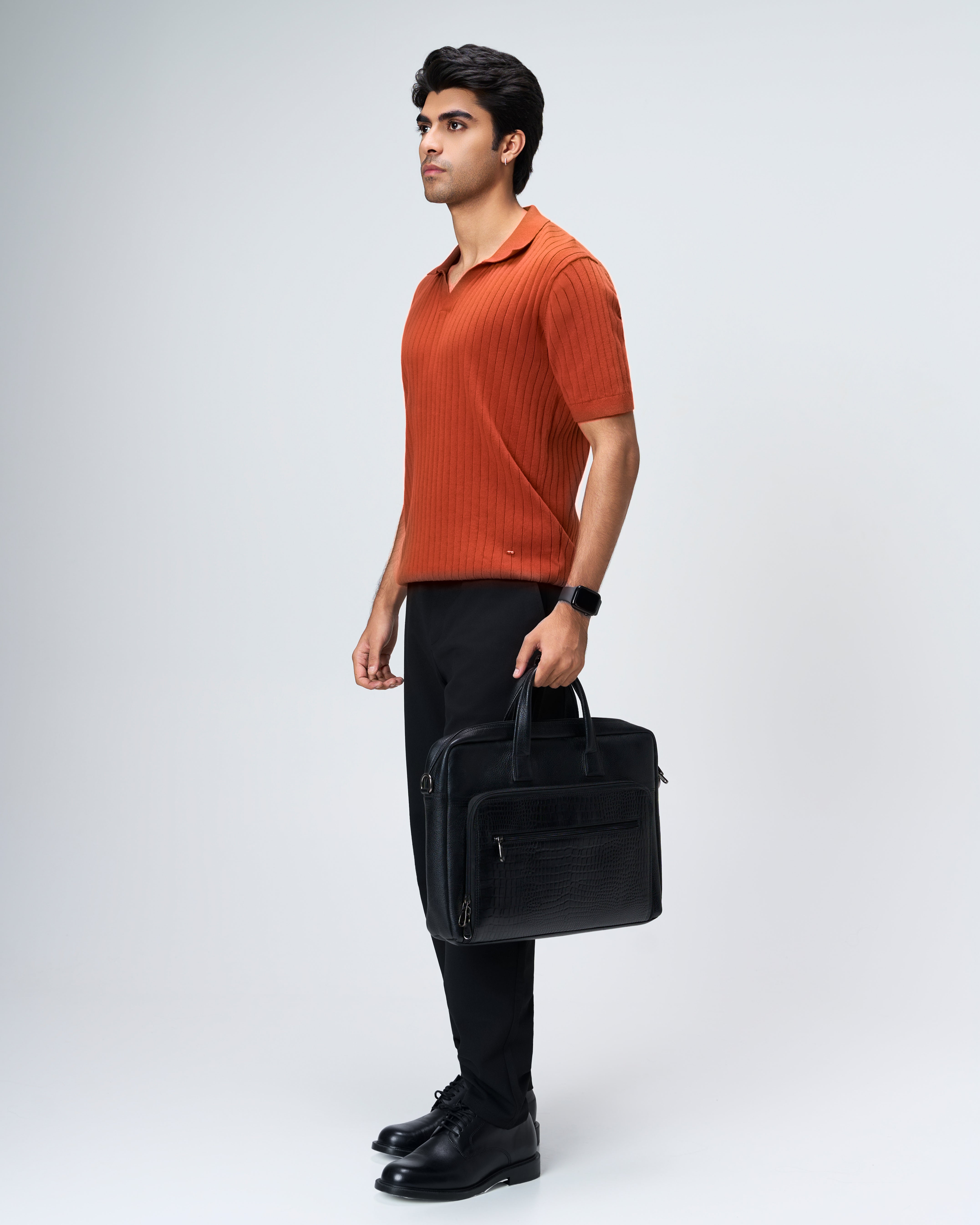 Burnt Ochre Drop Needle V-Polo - 100% Cotton - II