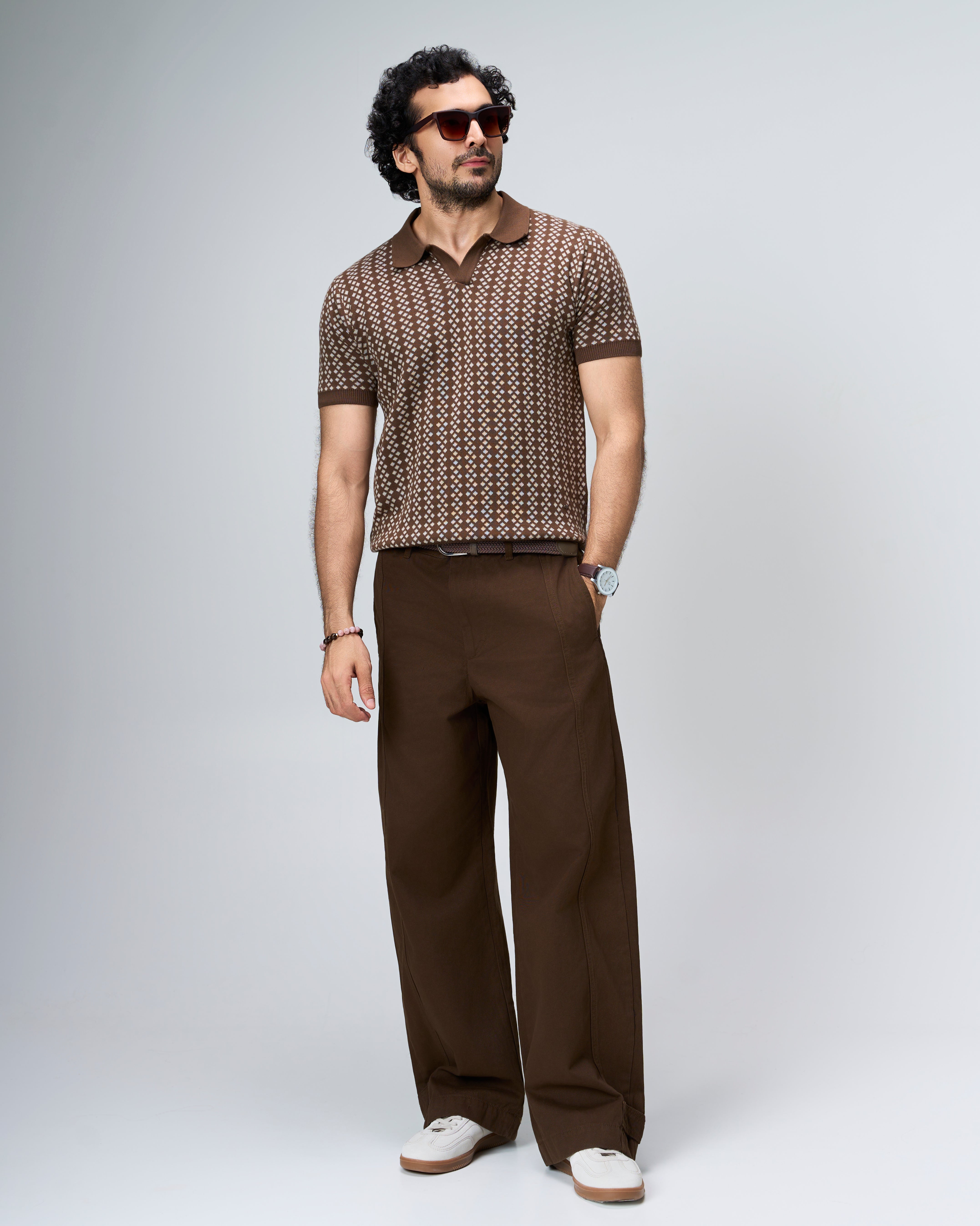 Cocoa Brown Luxe Diamond V-Polo - 100% Cotton - II