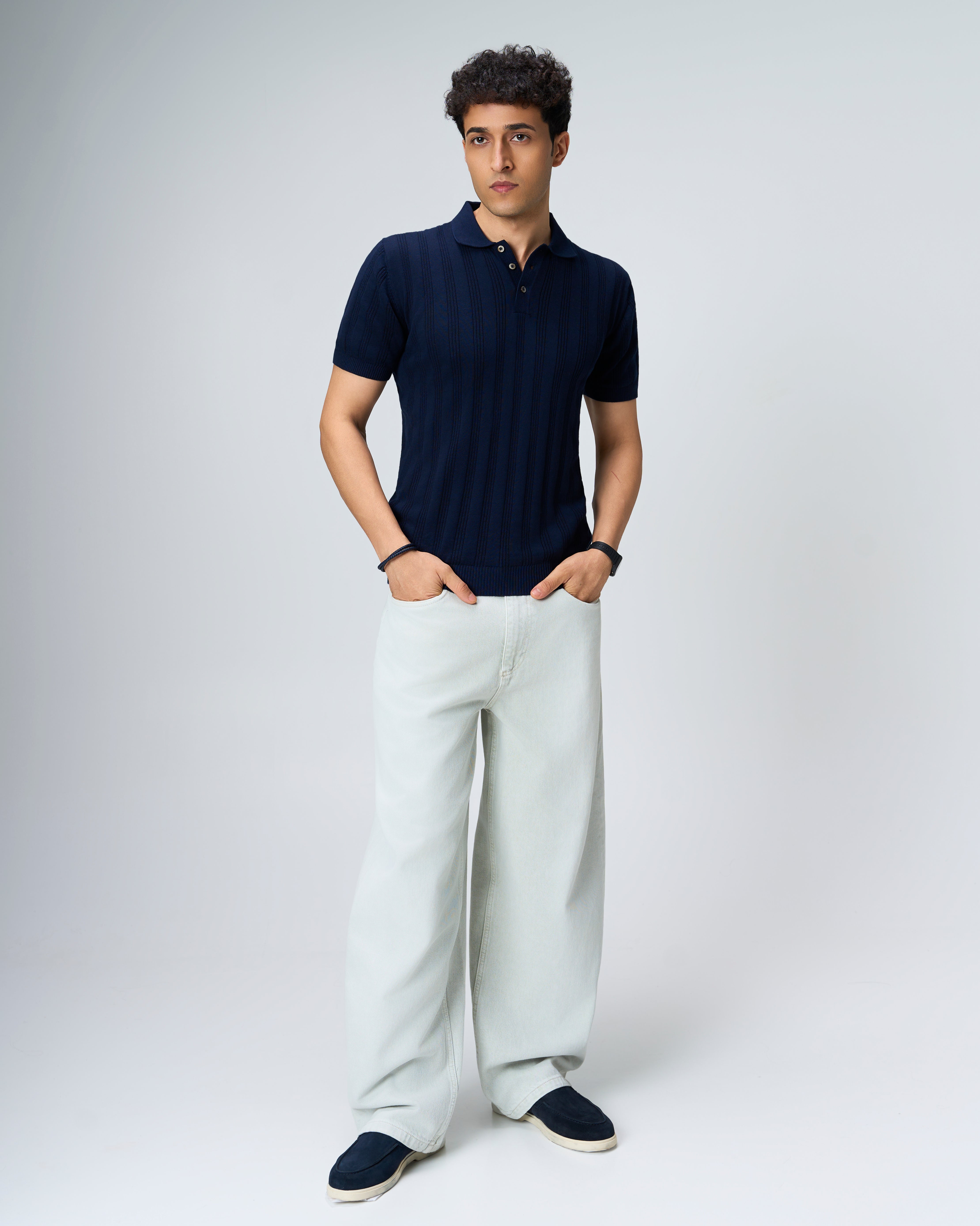 Midnight Blue Linear B-Polo - 100% Cotton - II
