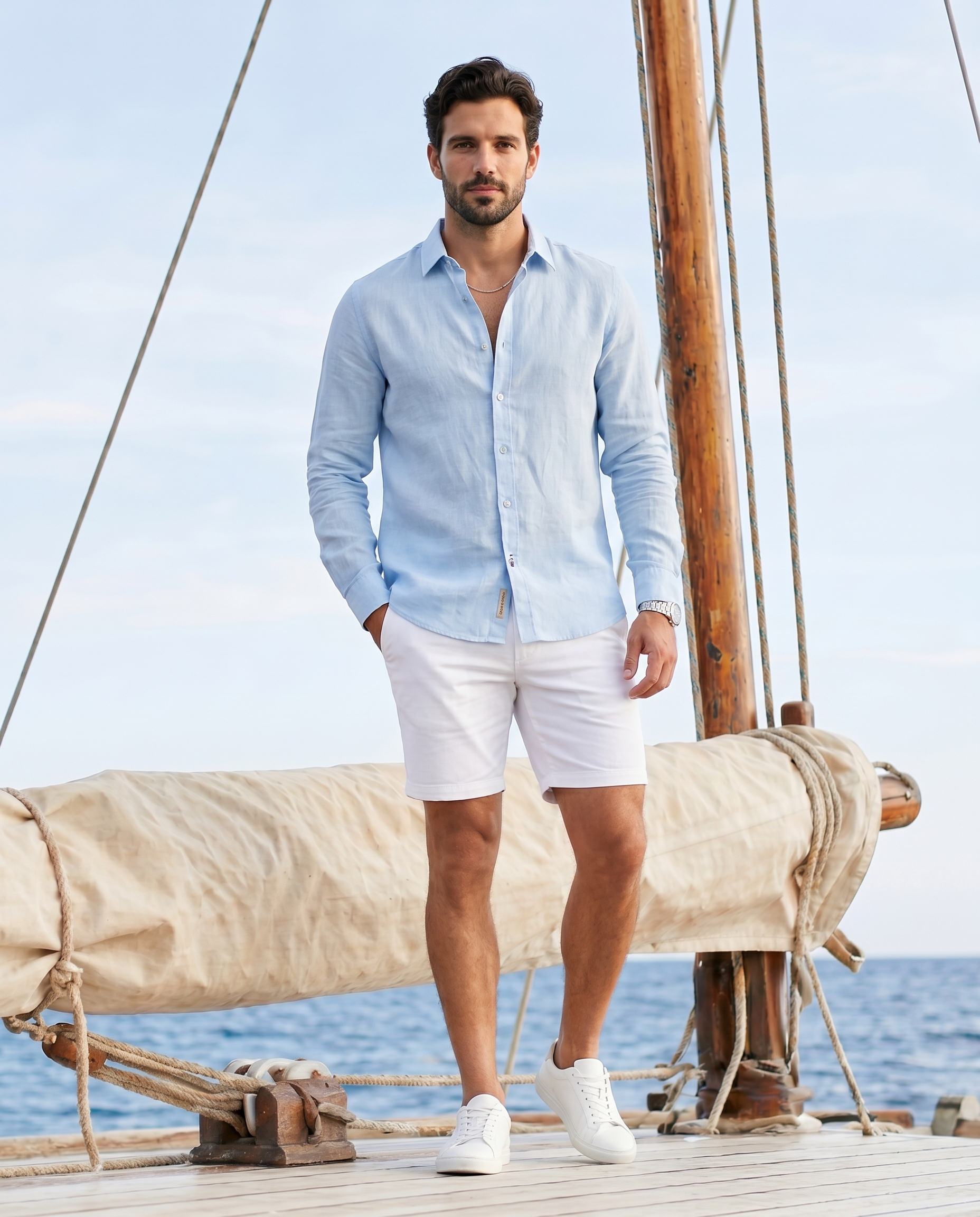 Ice Blue Breeze Linen Blend Shirt