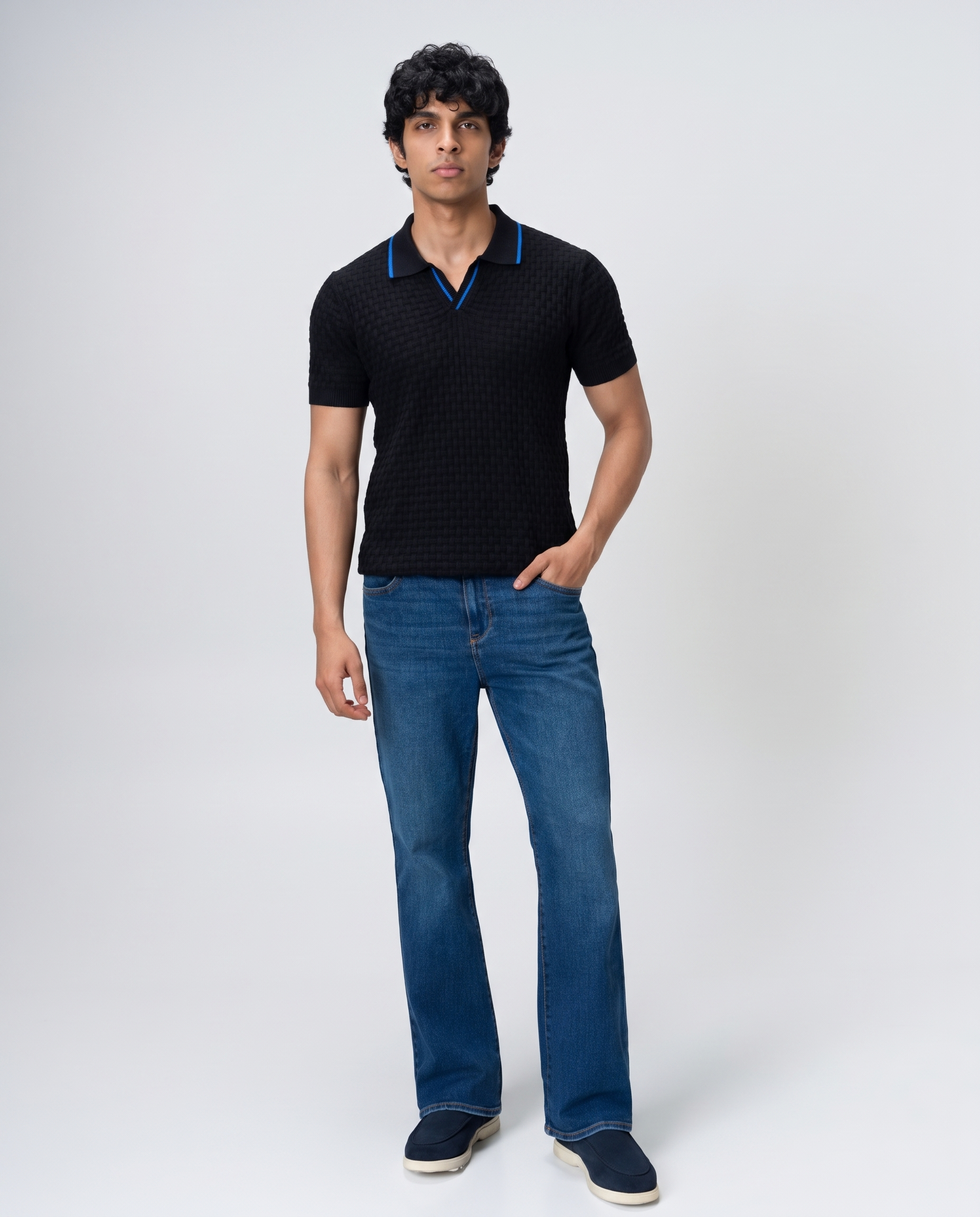 Electric Blue Piping Basket V-Polo