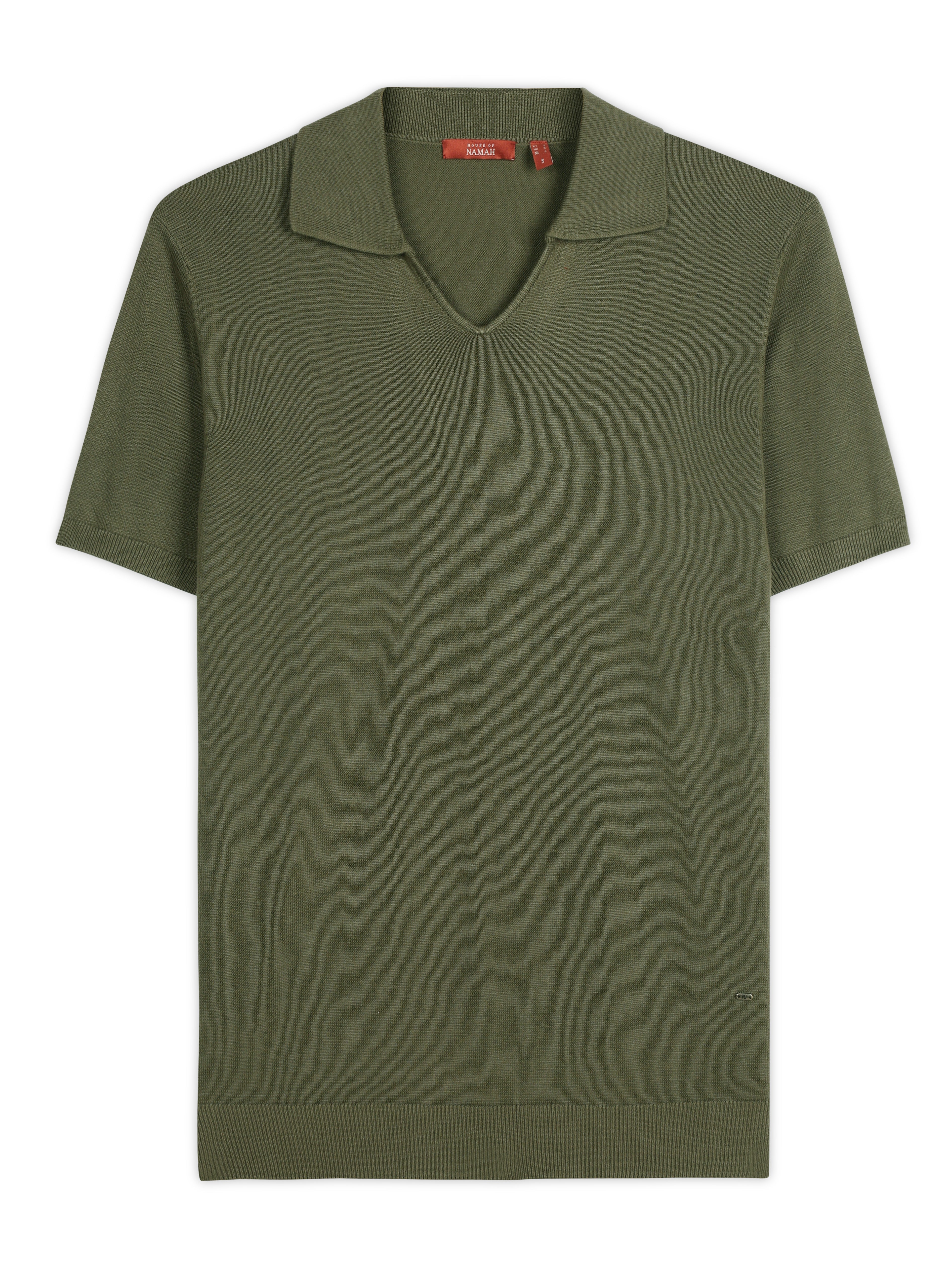 KHAKI GREEN COTTON-BAMBOO U-NECK POLO T-SHIRT