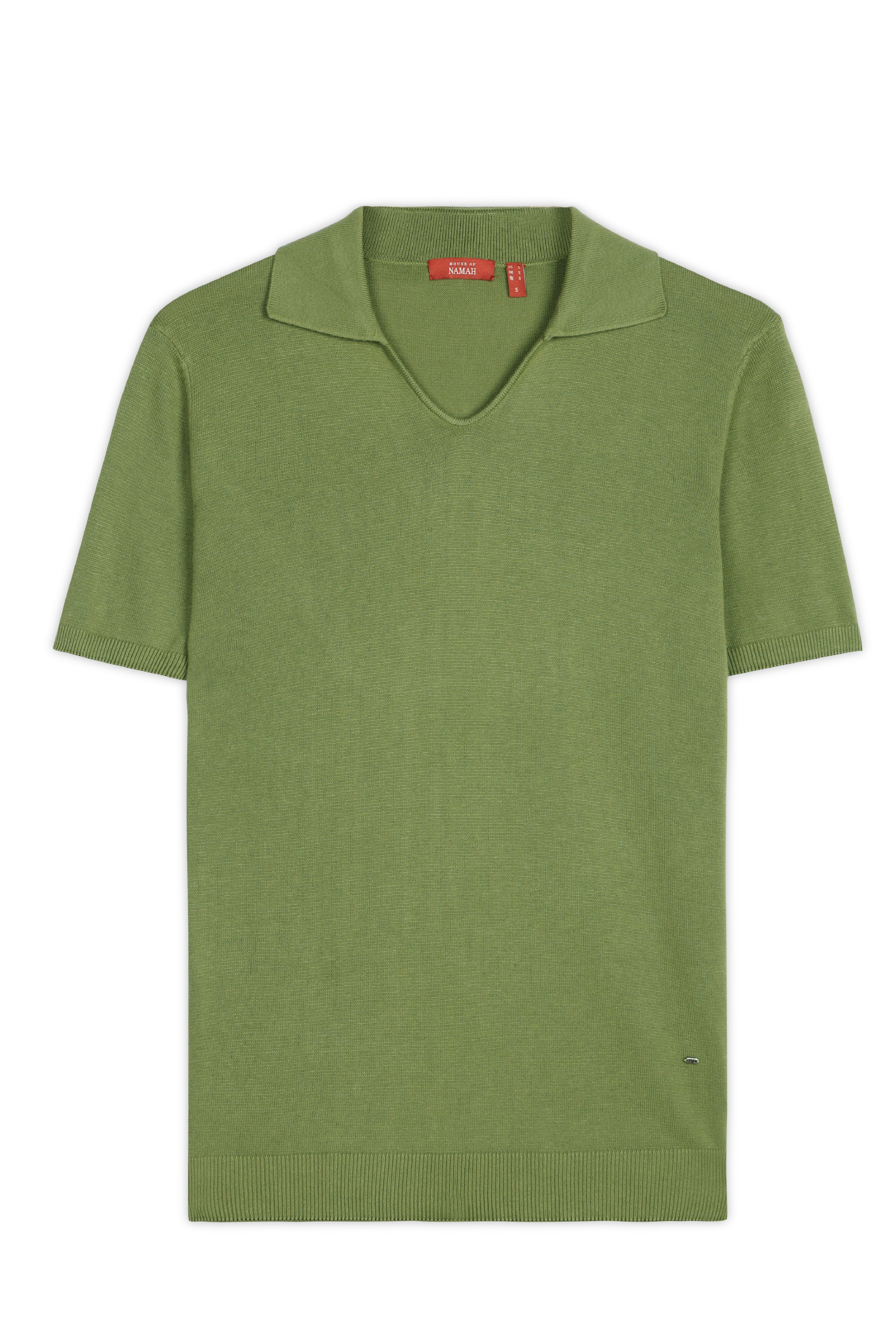 GRASS GREEN COTTON-BAMBOO U-NECK POLO T-SHIRT