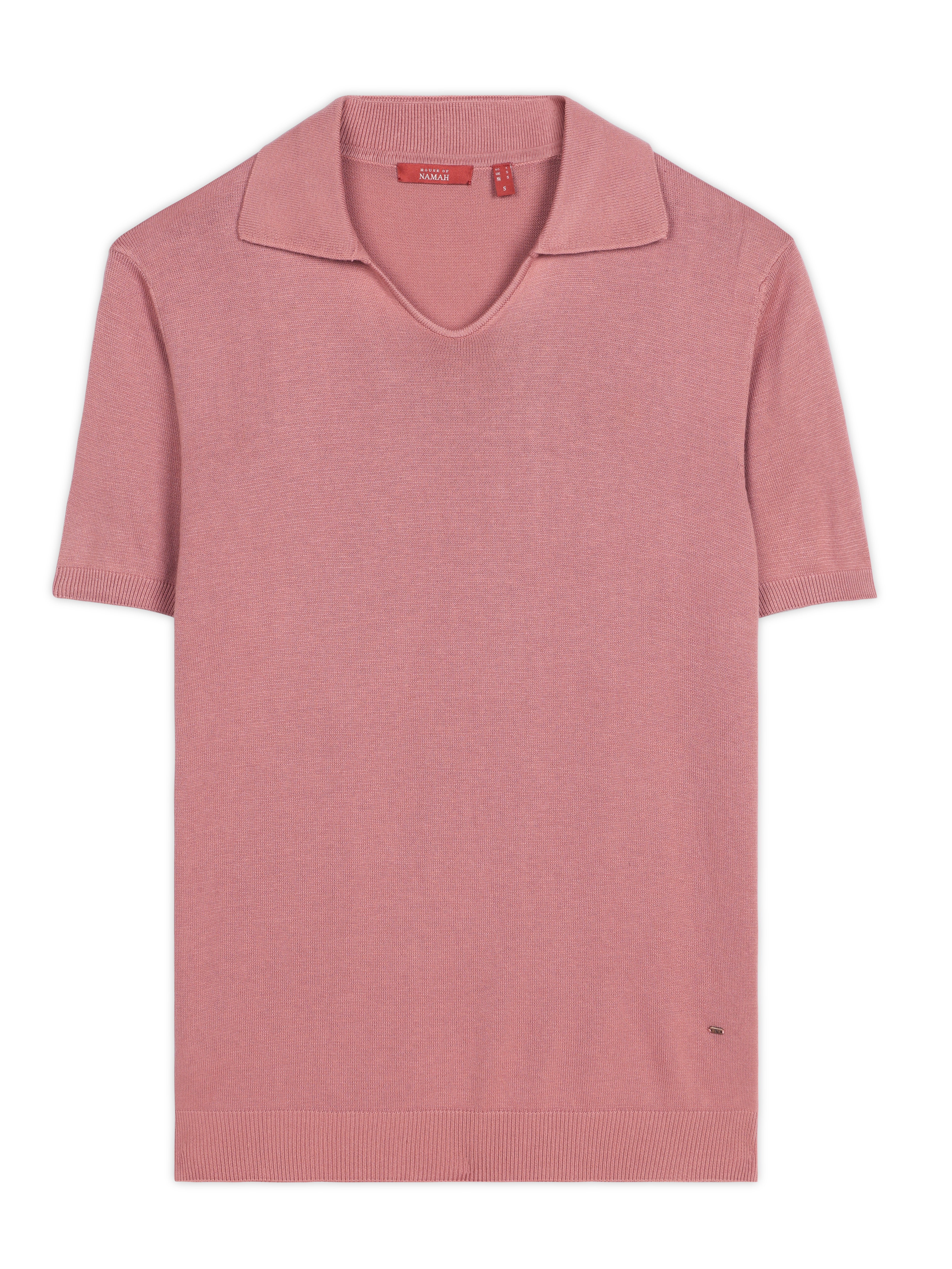 CLAY PINK COTTON-BAMBOO U-NECK POLO T-SHIRT