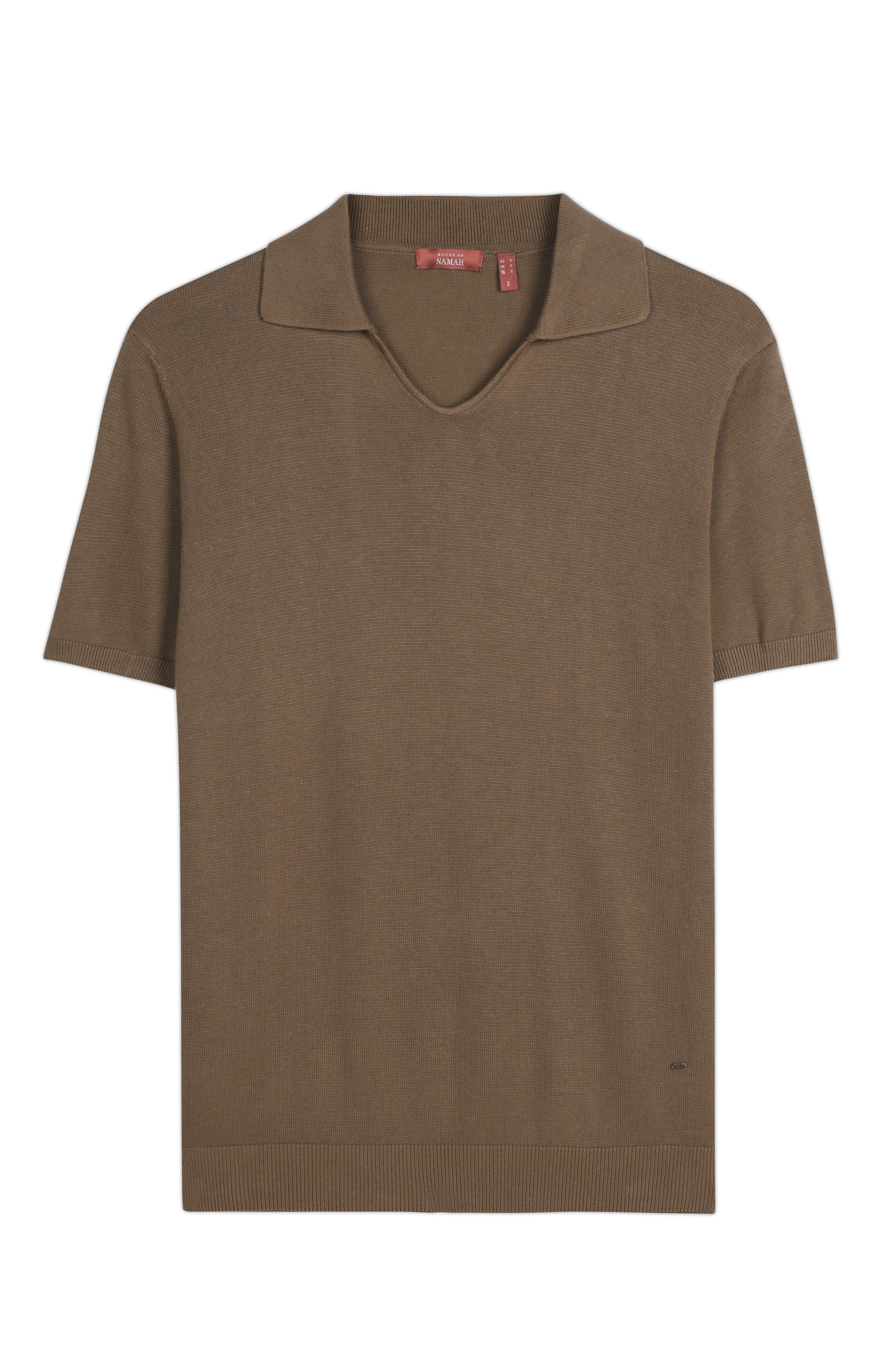 COCOA BROWN COTTON-BAMBOO U-NECK POLO T-SHIRT