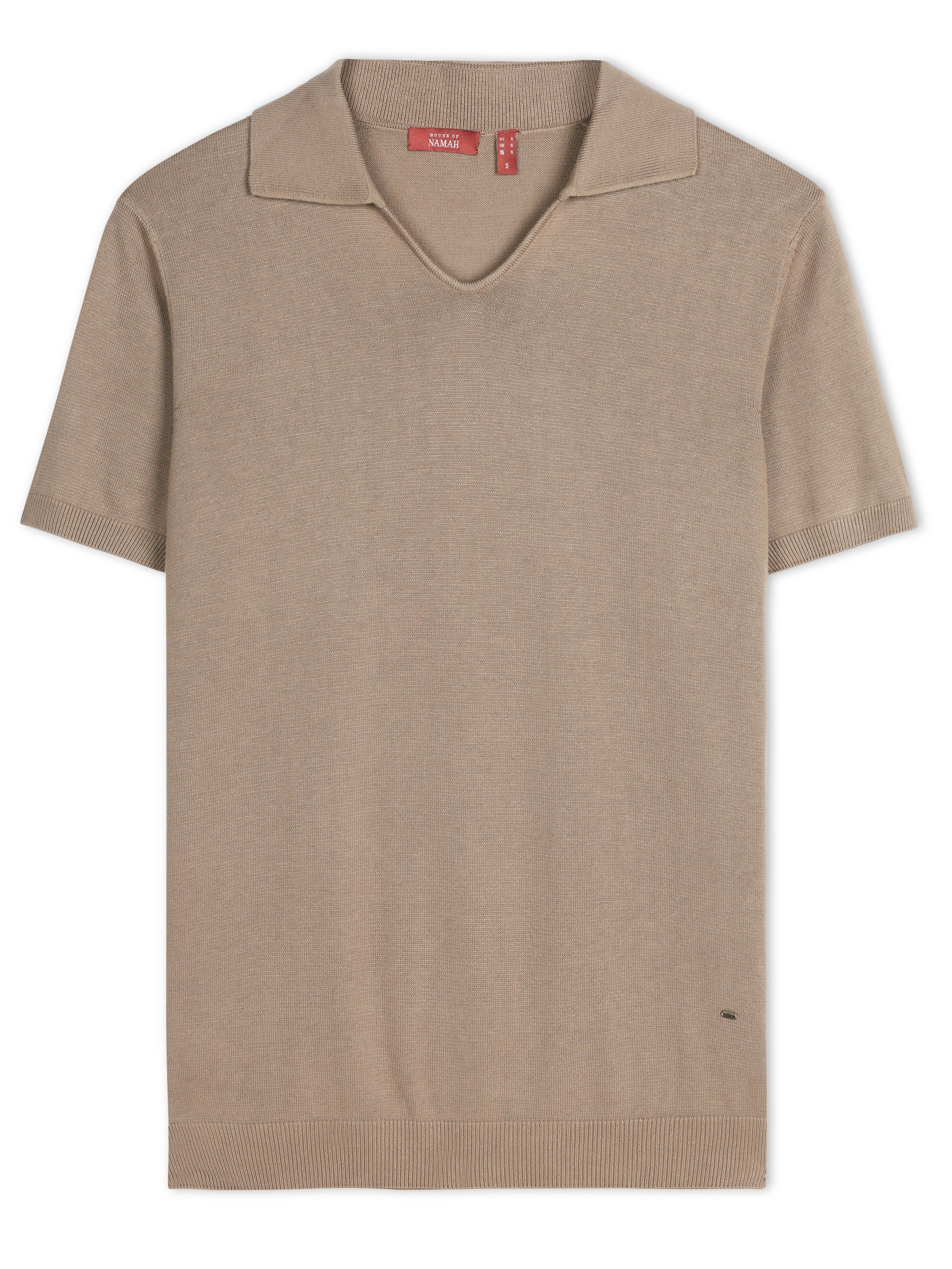WARM TAN COTTON-BAMBOO U-NECK POLO T-SHIRT