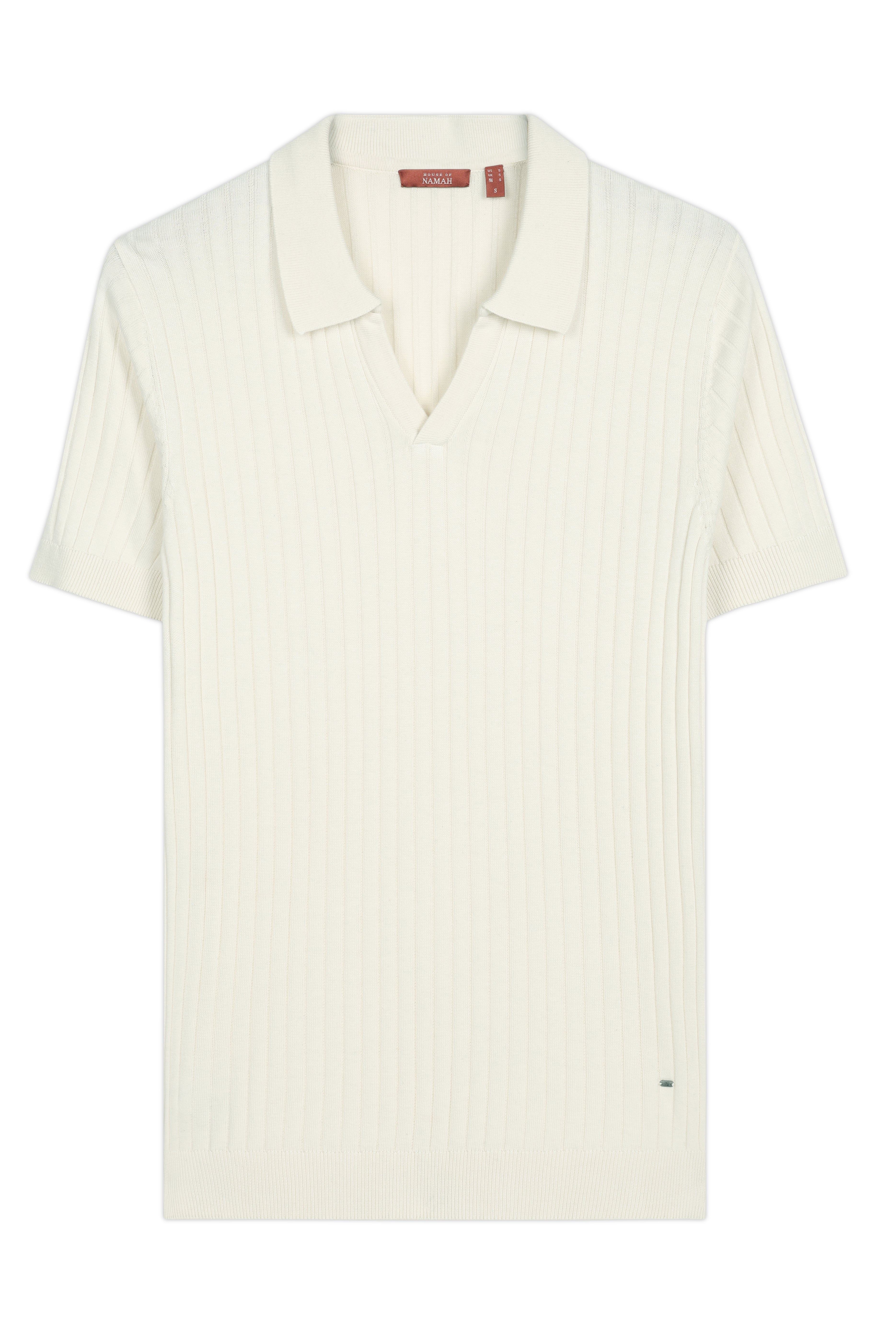 SOFT WHITE COTTON-BAMBOO V-NECK DROP NEEDLE POLO T-SHIRT