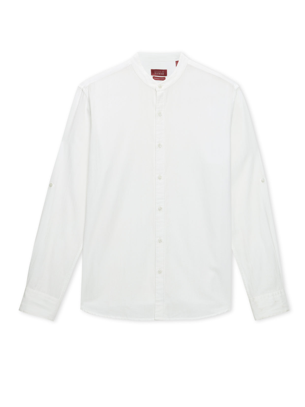 Soft White Self-Stripe Mandarin Collar Shirt