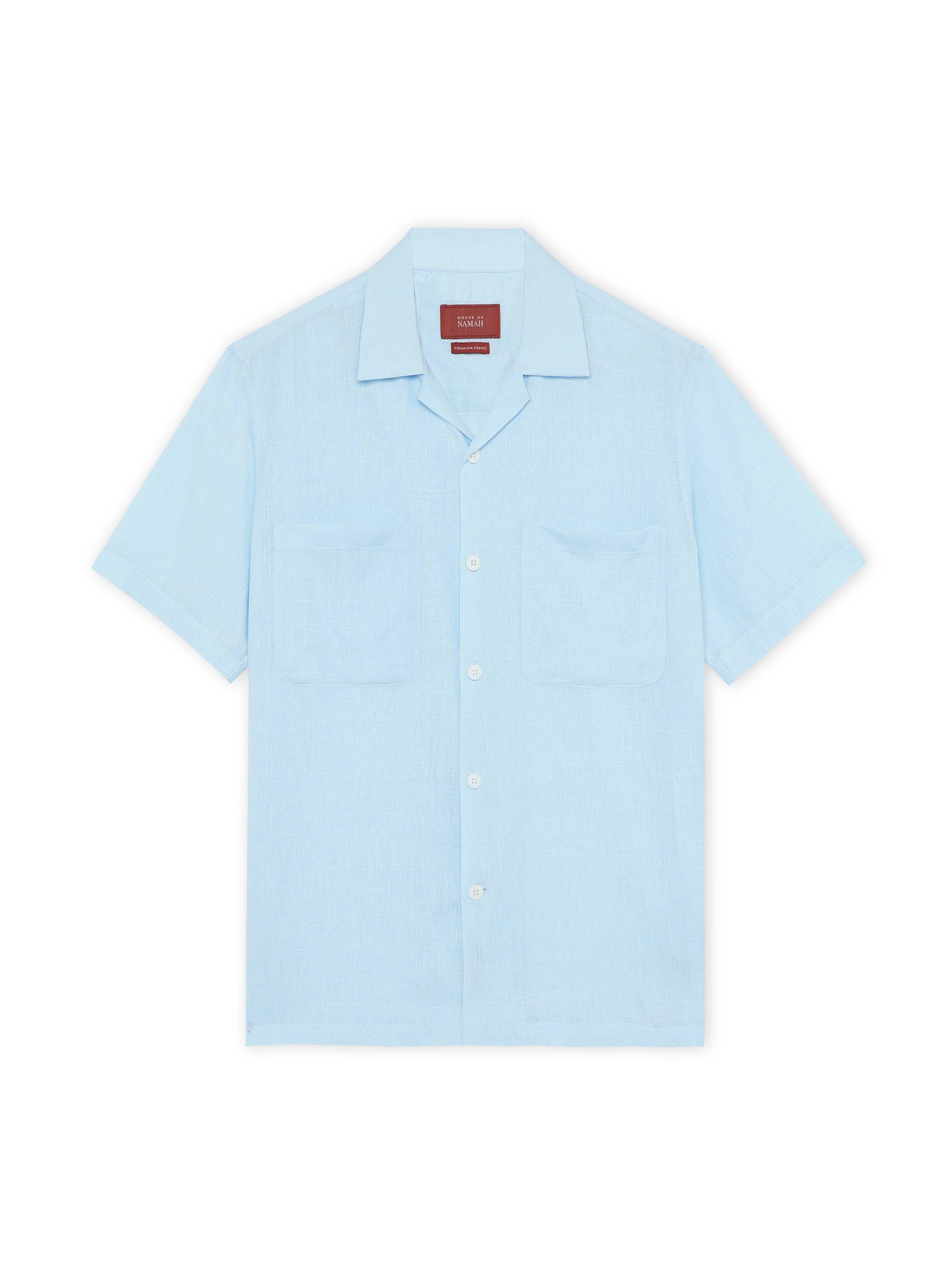 Ice Blue Double Pocket Linen Blend Shirt