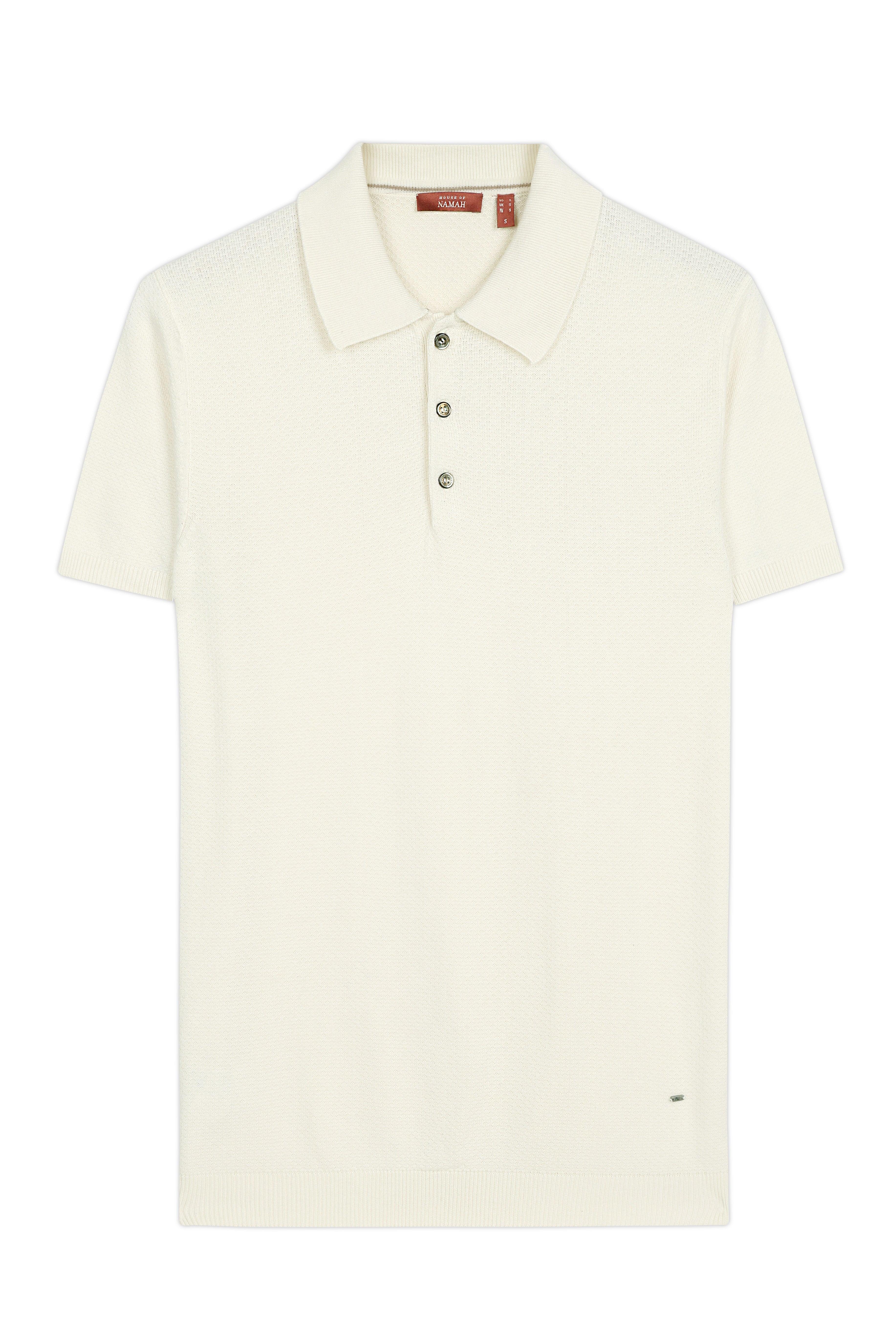 SOFT WHITE COTTON-BAMBOO WAFFLE POLO T-SHIRT