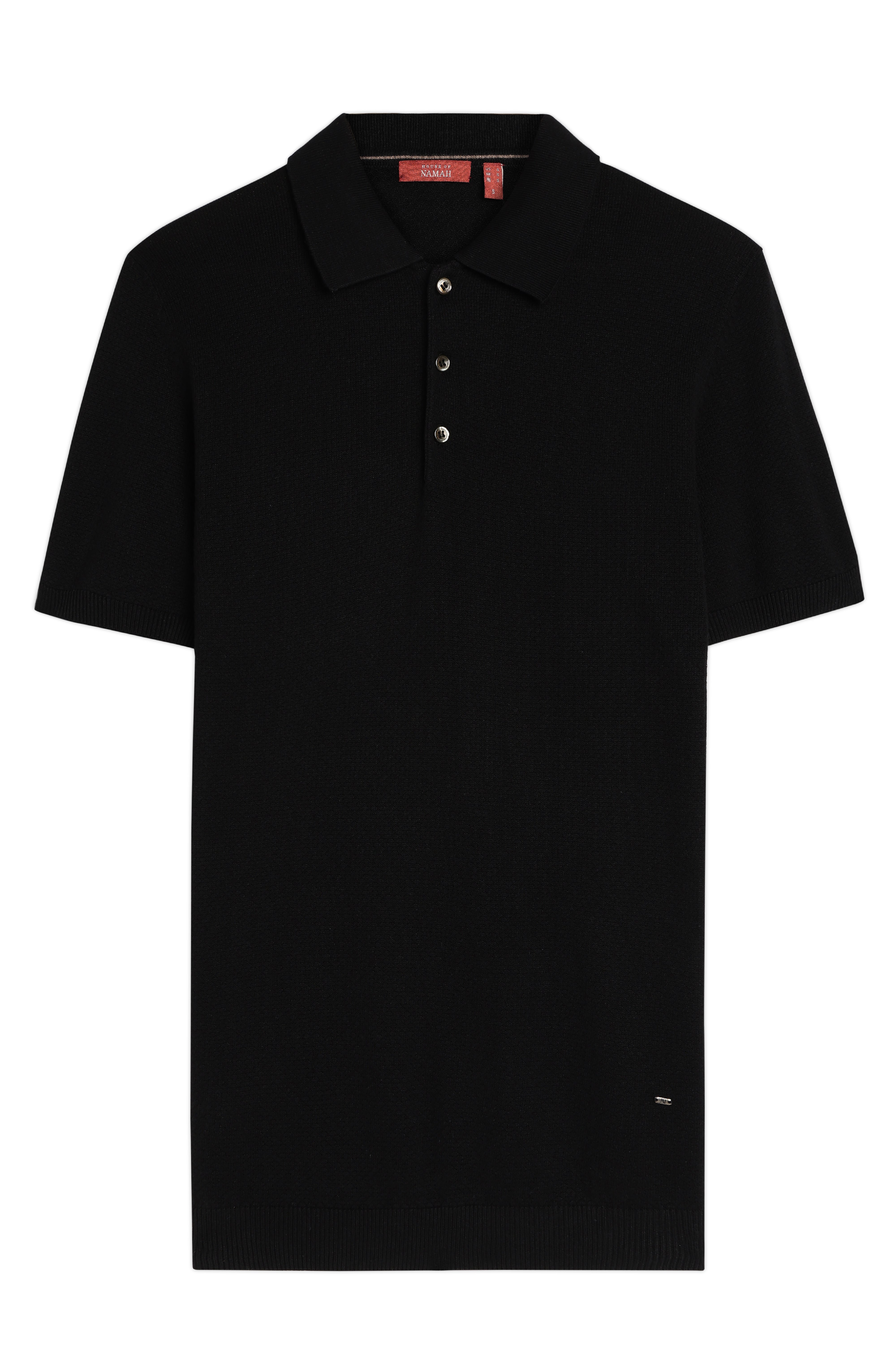 INK BLACK COTTON-BAMBOO WAFFLE POLO T-SHIRT