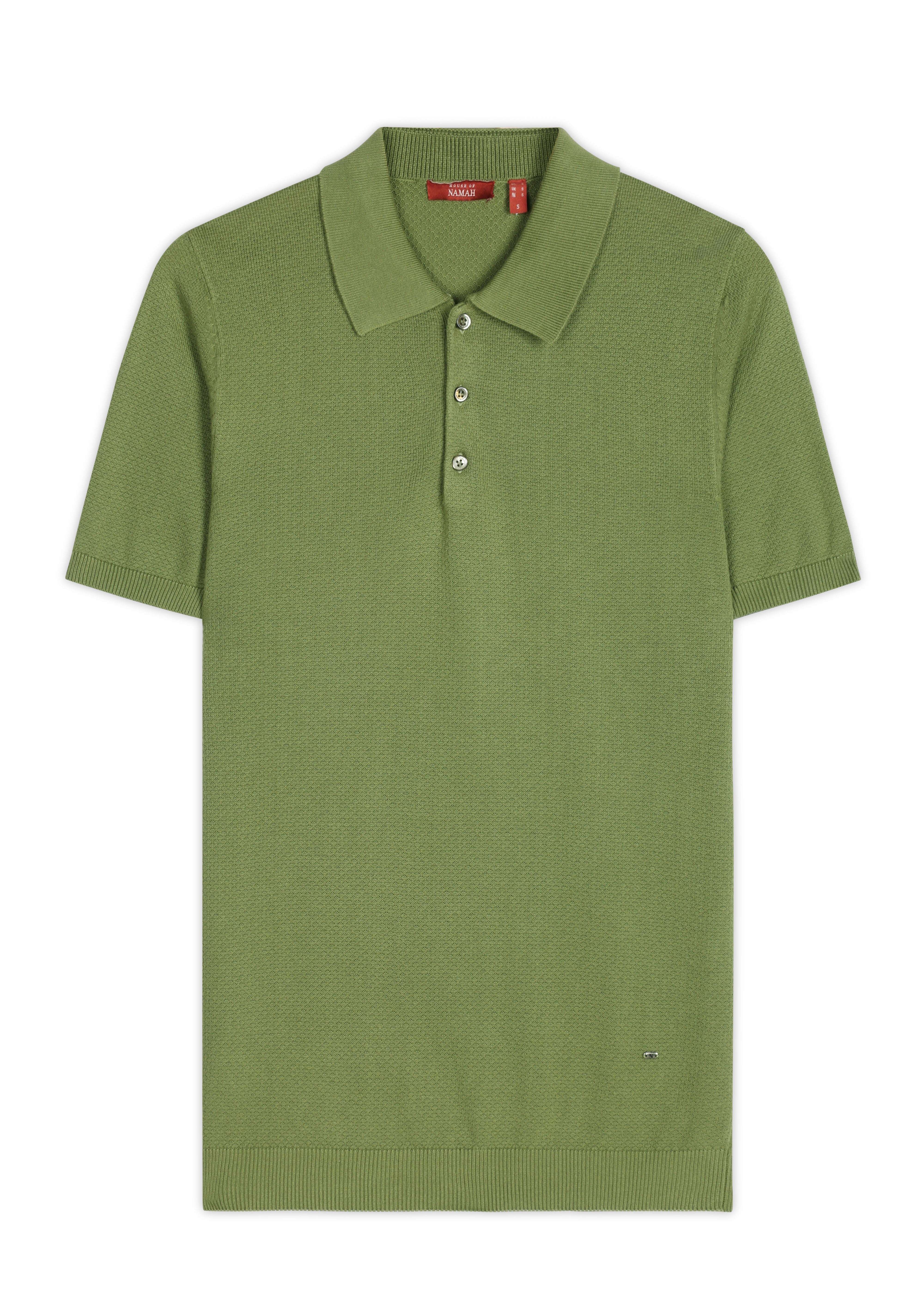 GRASS GREEN COTTON-BAMBOO WAFFLE POLO T-SHIRT